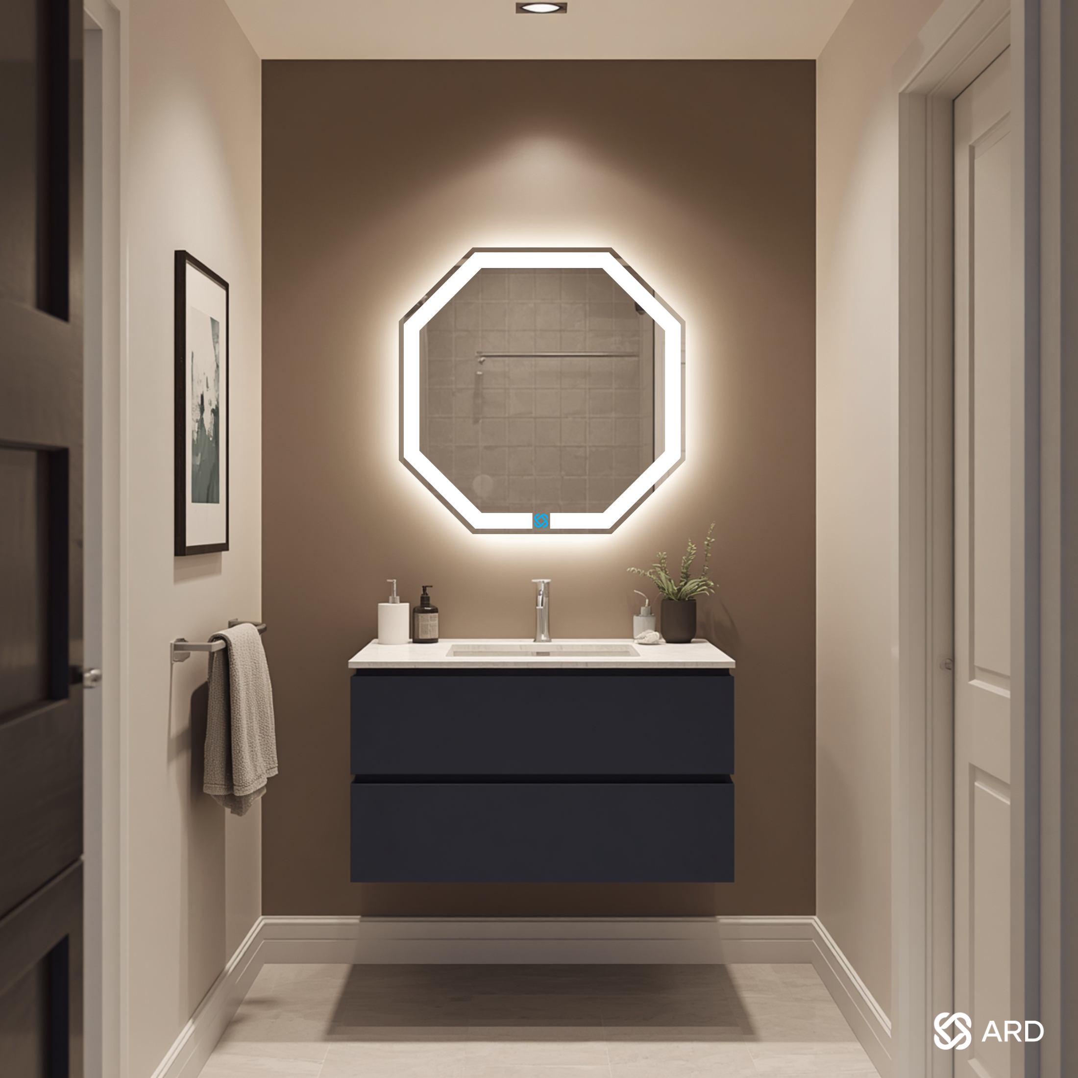 Espejo para baño con luz LED ARD octagonal GLG Octaglow 60 × 60 cm