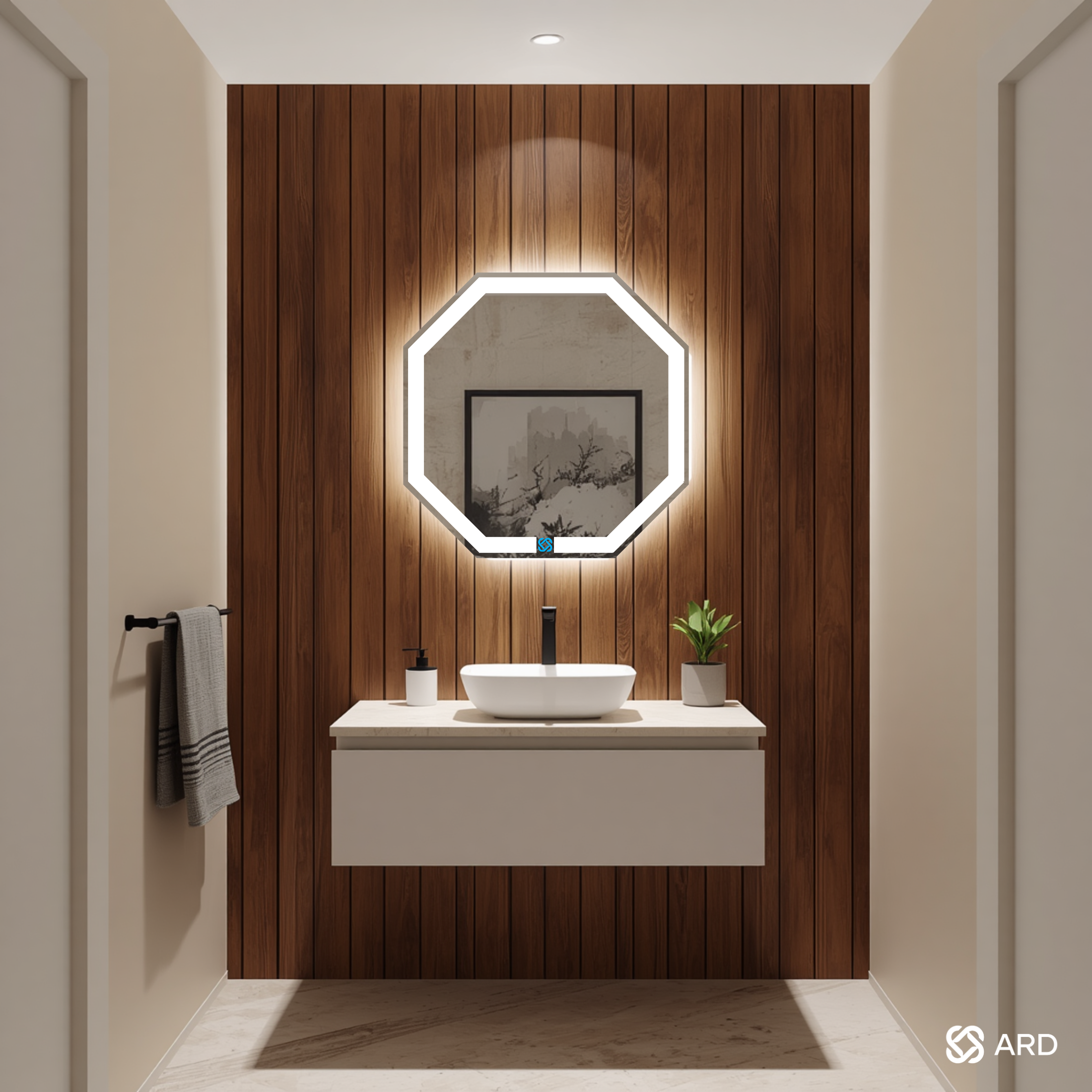 Espejo para baño con luz LED ARD octagonal GLG Octaglow 60 × 60 cm