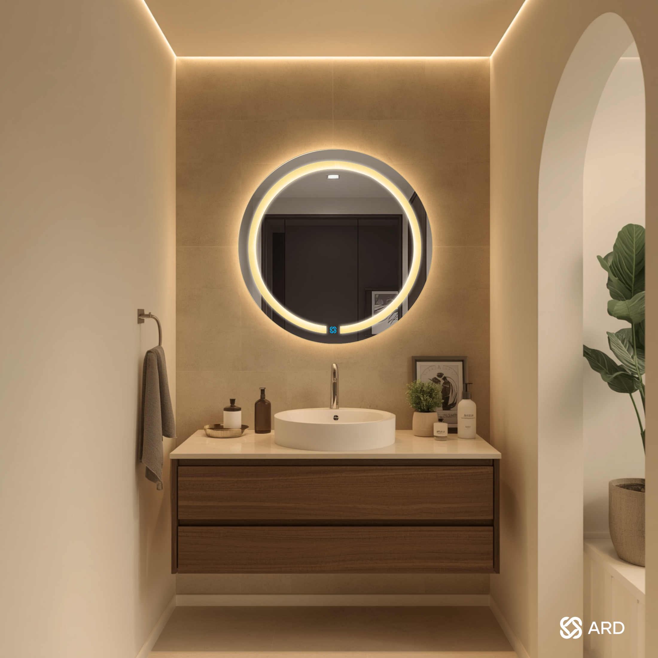 Espejo para baño con luz LED ARD redondo HaloGlow 60 cm