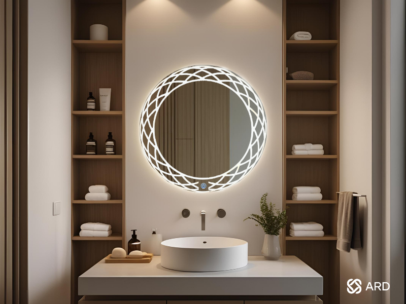 Espejo con luz led touch ARD Modelo Mirage en baño de hotel boutique