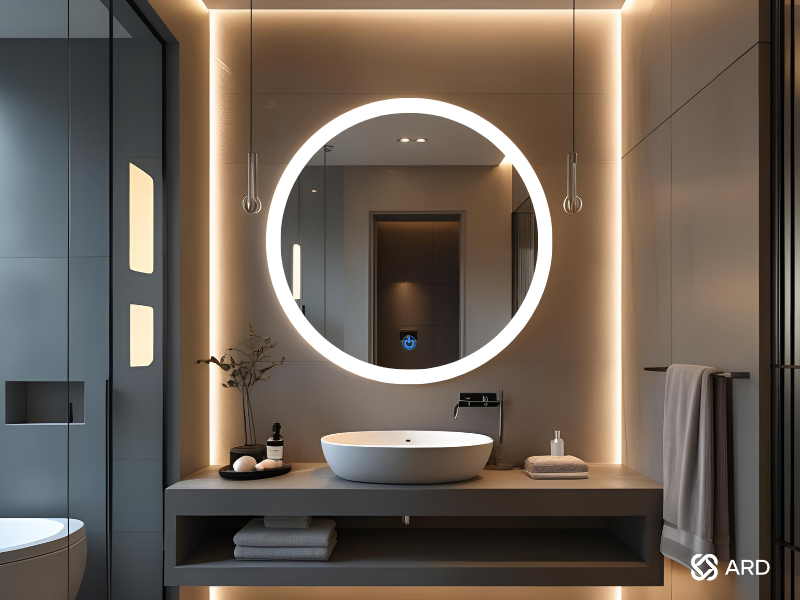 Espejo led touch para baño con luz led ARD Halo 90 cm en baño minimalista de lujo
