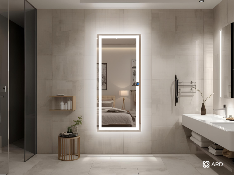 Espejo de cuerpo completo con luz led en baño moderno amplio