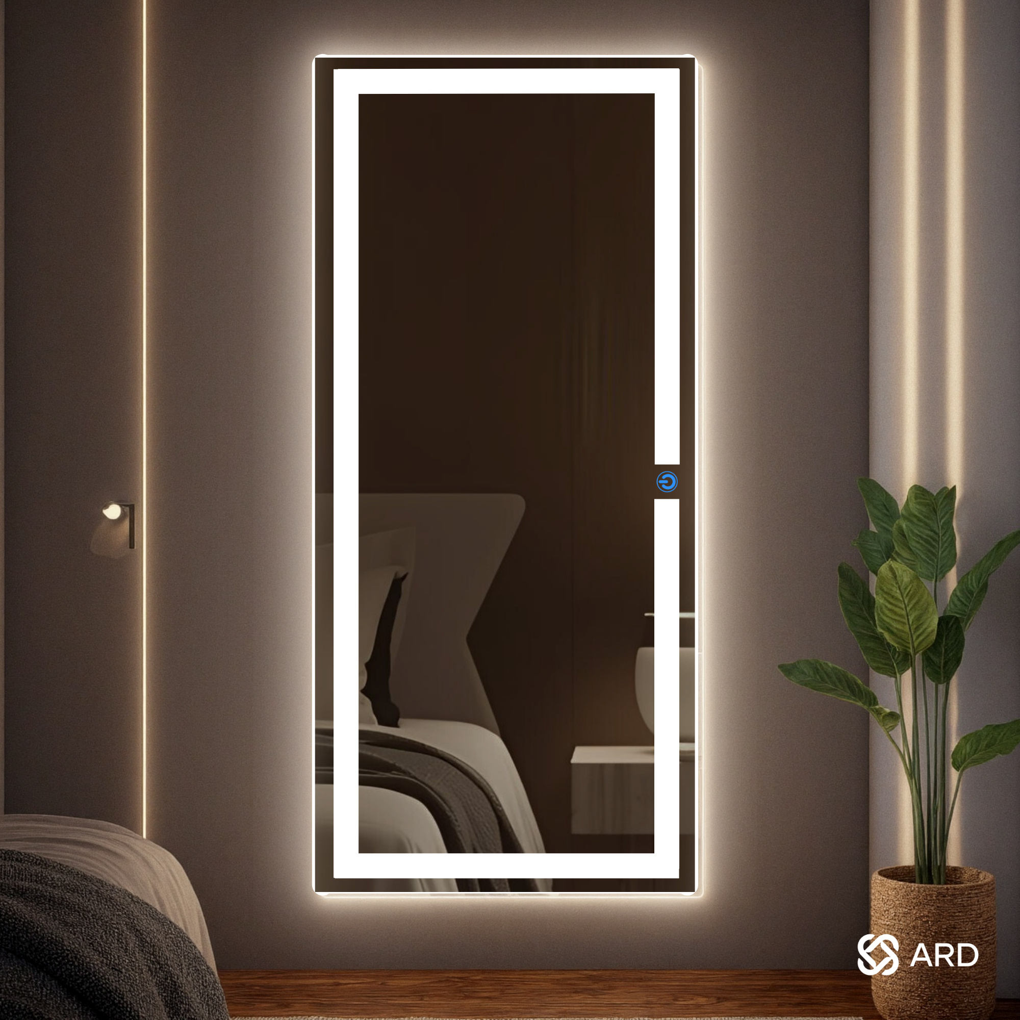Espejo de cuerpo completo con luz led ARD con iluiminacion perimetral en sala moderna