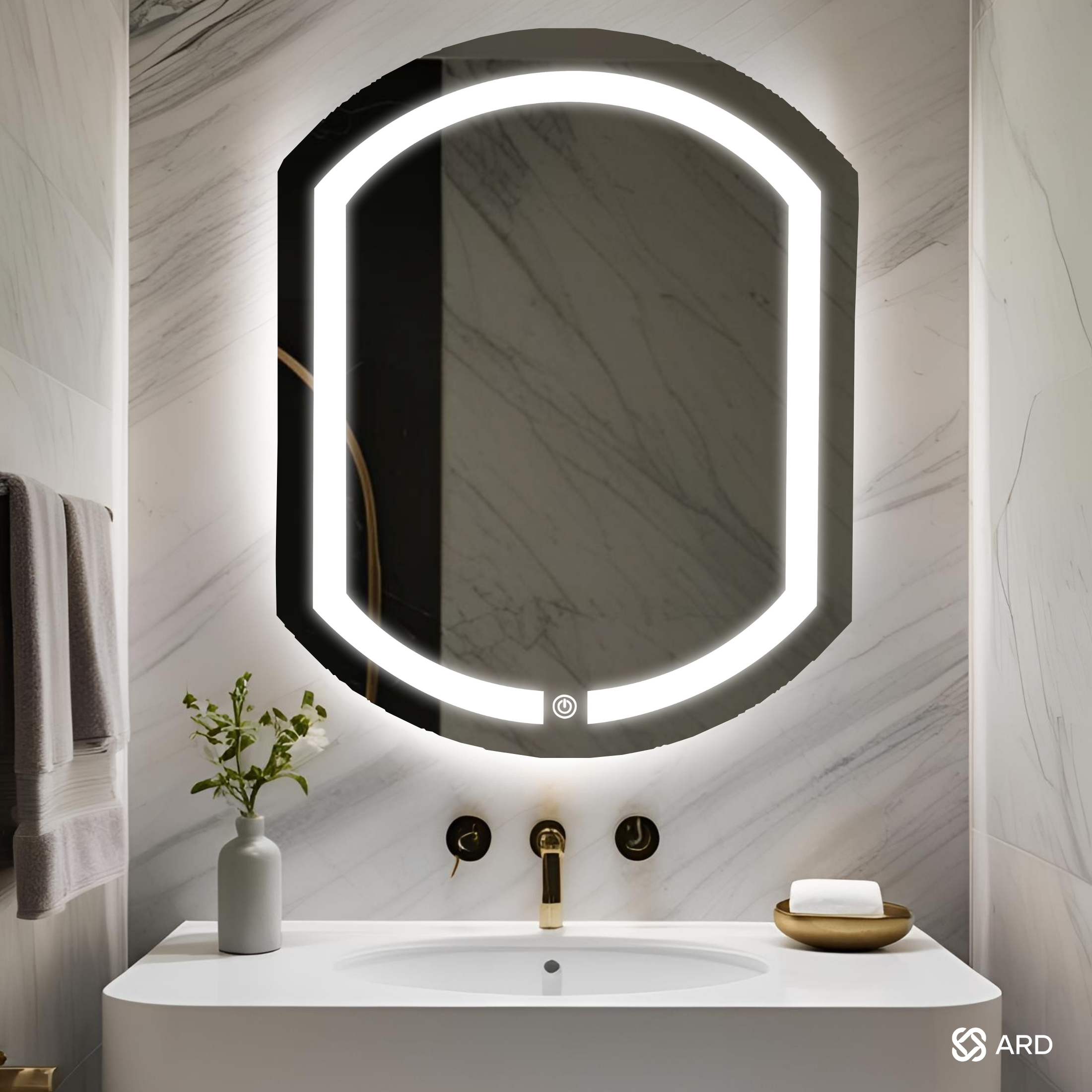 ARD Espejo para baño con luz LED ovalado 78x60 cm encendido touch
