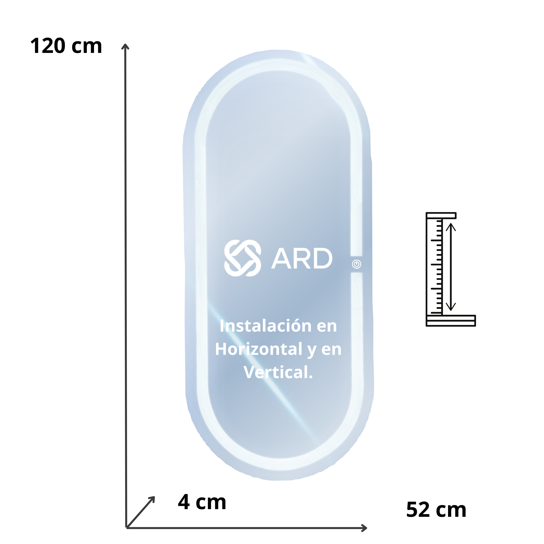 Espejo cuerpo completo LED oval 120x52 cm | ARD Isometrico