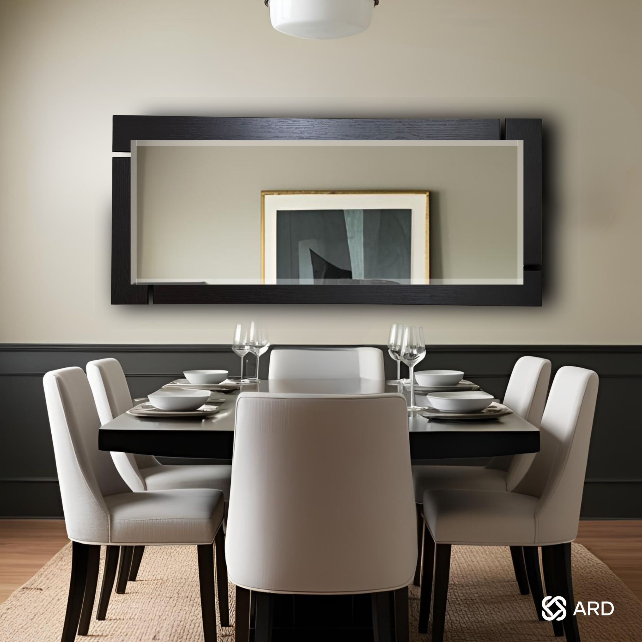 Espejo de pared decorativo ARD Glanz blackwood 55 x 138 en comedor de lujo