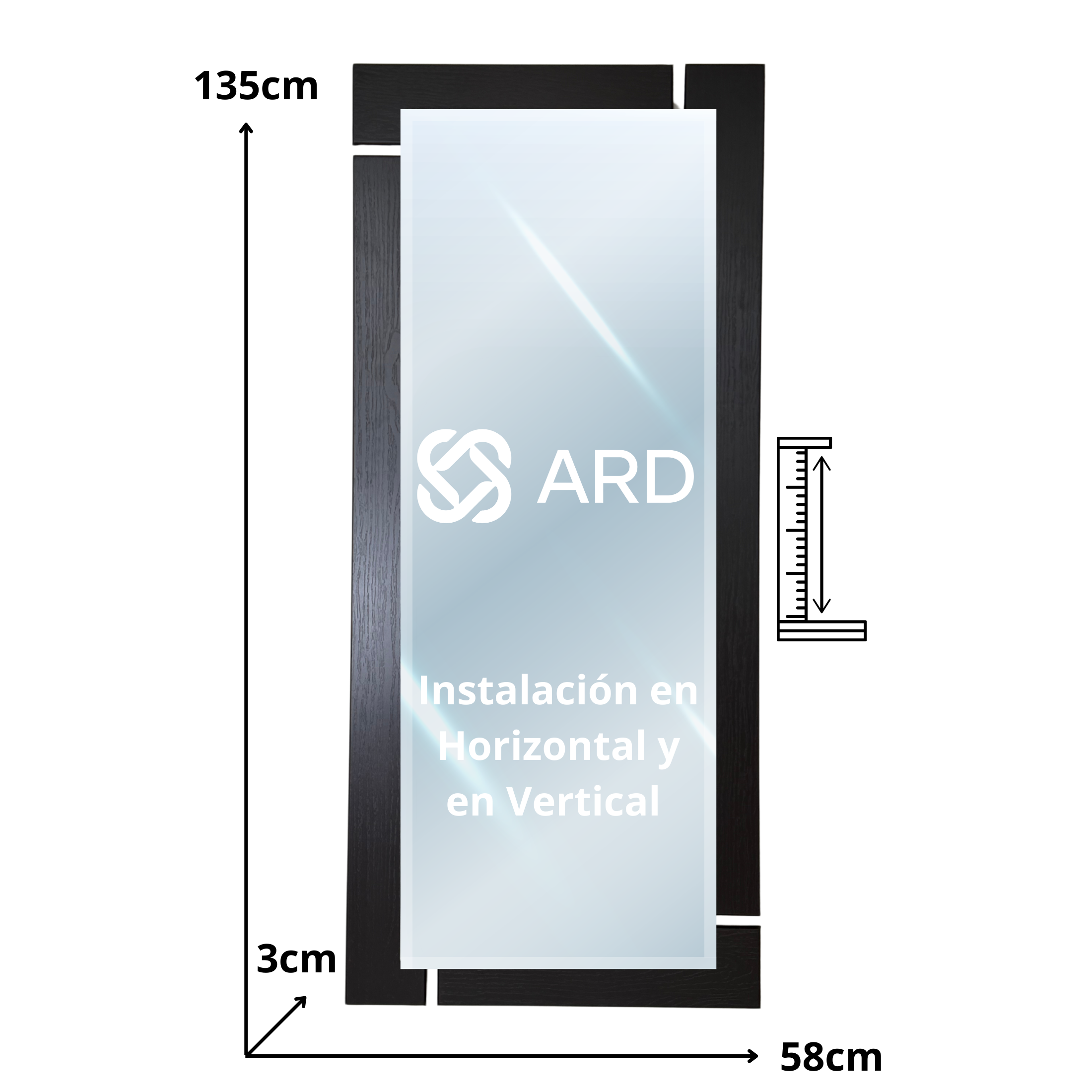 Espejo decorativo 138x55 cm marco negro | ARD Isometrico