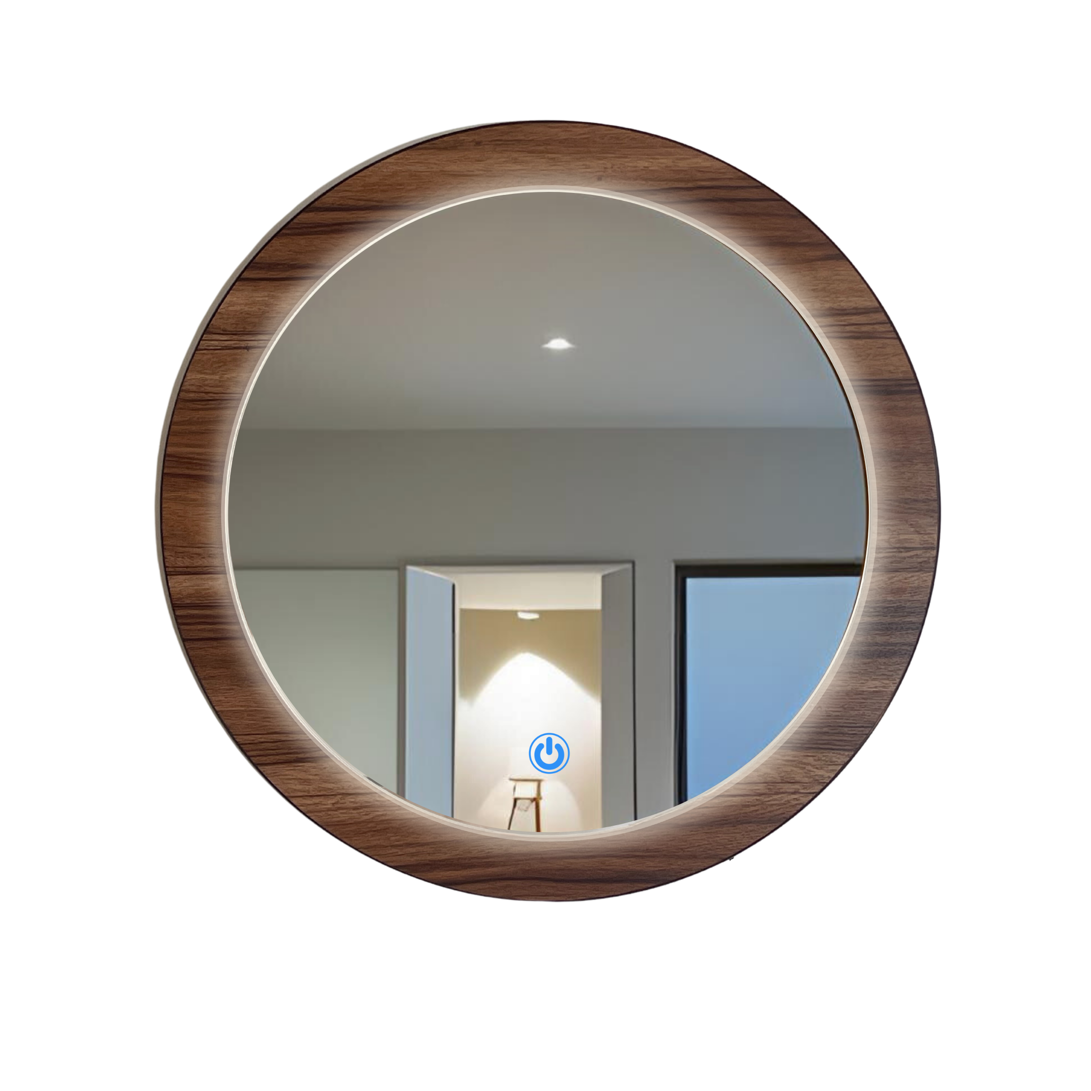 Espejo decorativo con luz LED ambiental y marco de madera redondo 60 cm | ARD