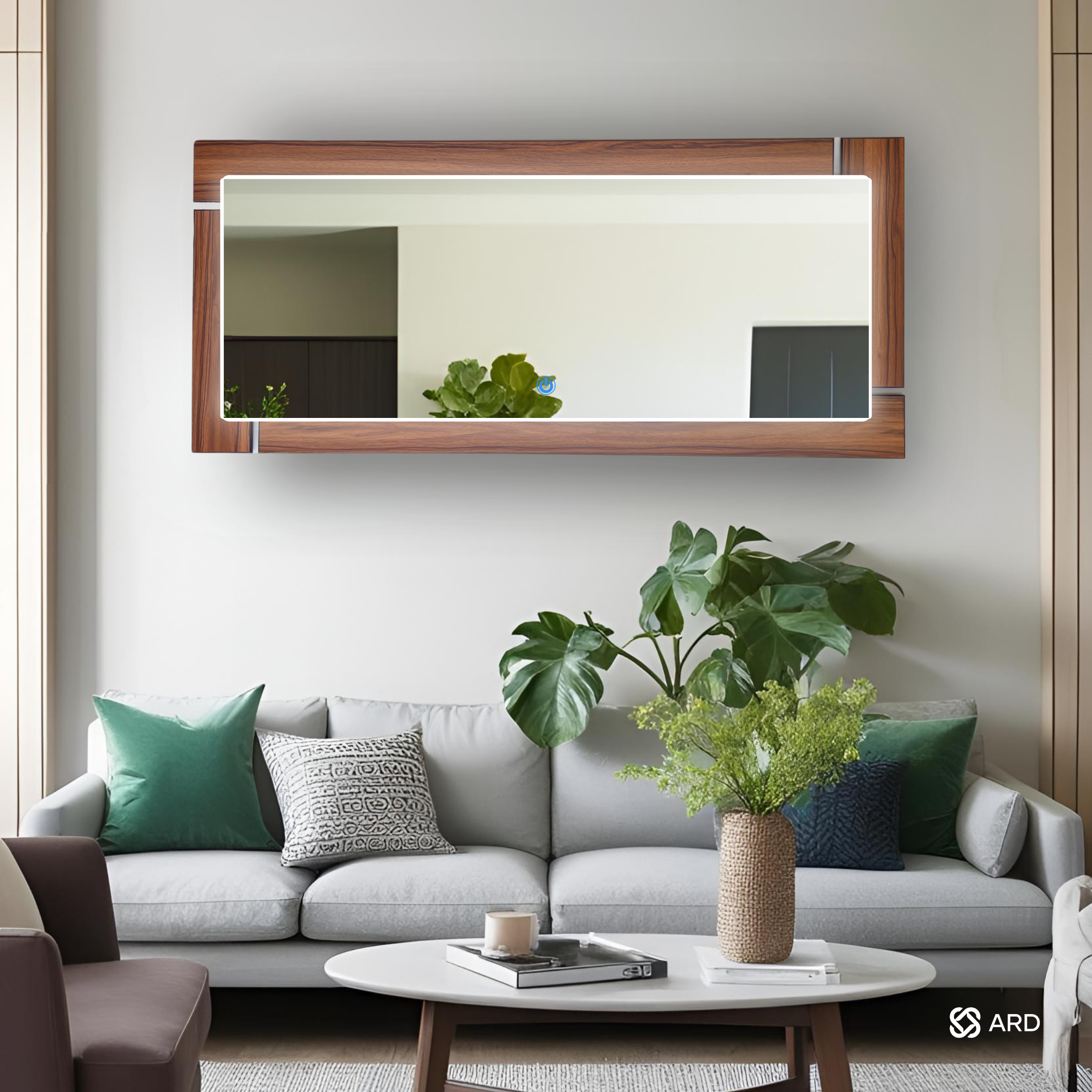Espejo decorativo con luz LED y marco de madera 135x58 cm | ARD