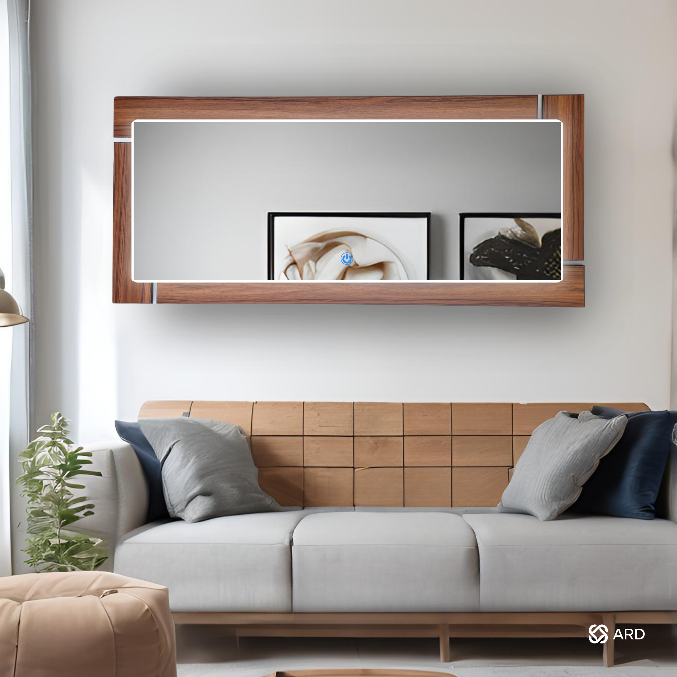 Espejo decorativo con luz LED y marco de madera 135x58 cm | ARD