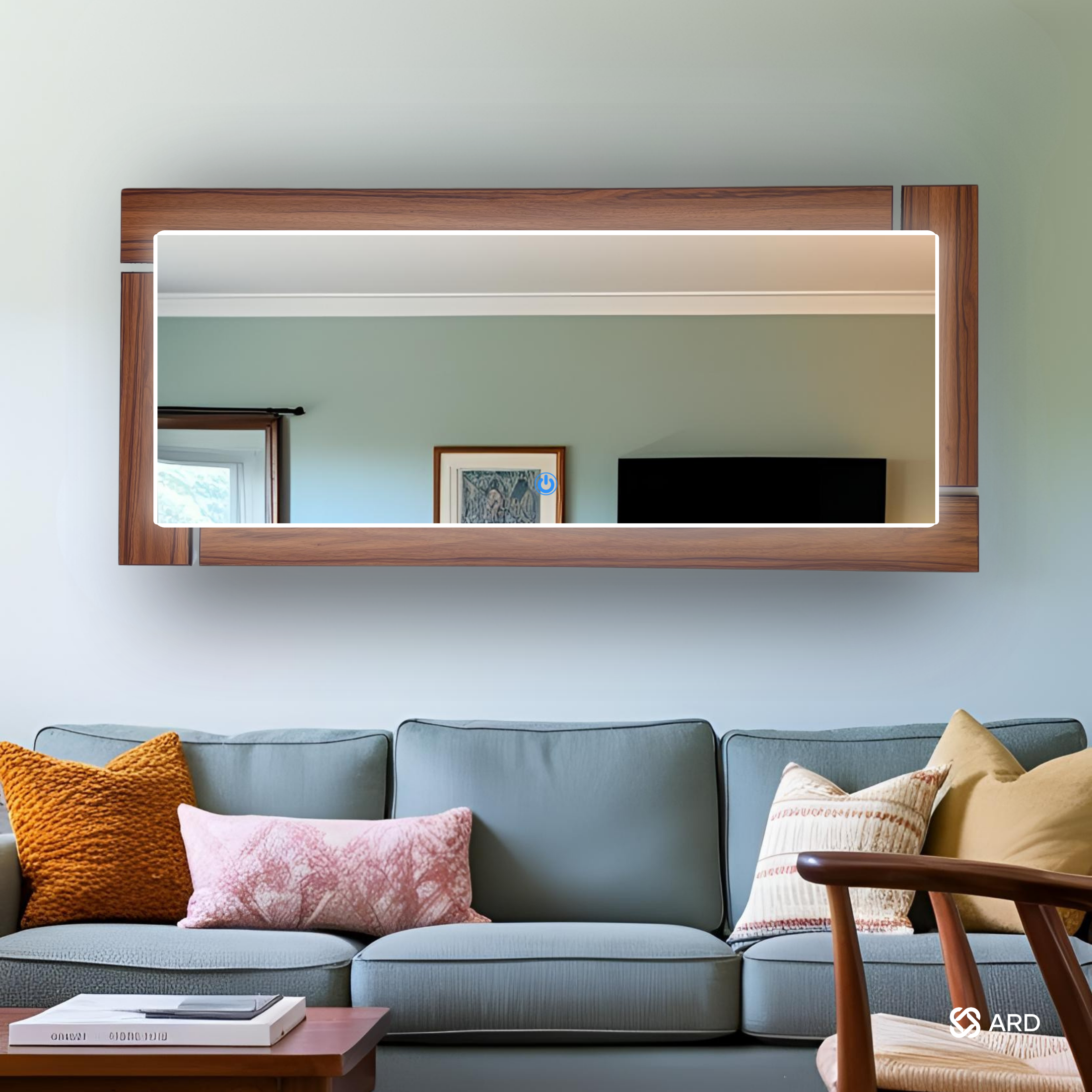 Espejo decorativo con luz LED y marco de madera 135x58 cm | ARD