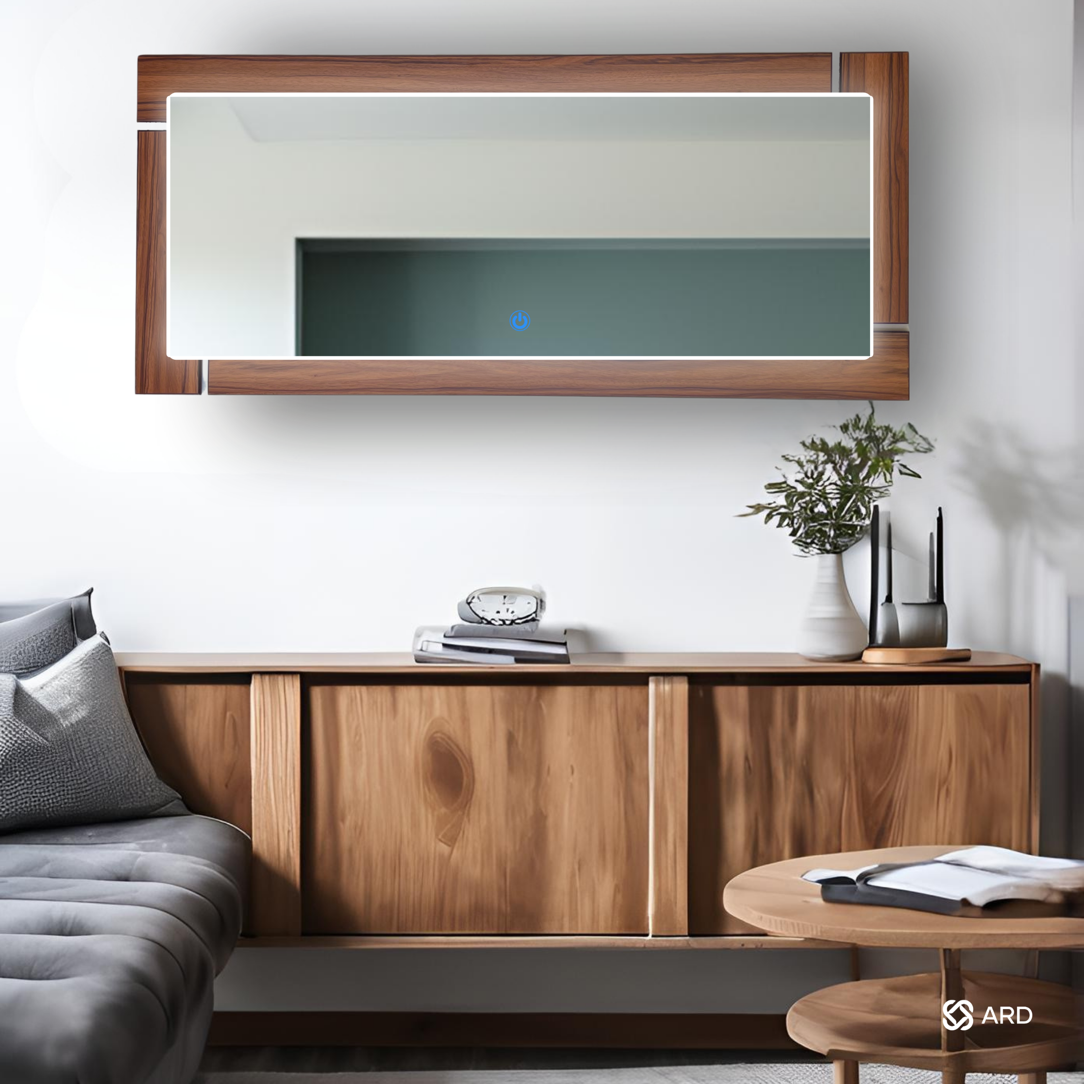 Espejo decorativo con luz LED y marco de madera 135x58 cm | ARD