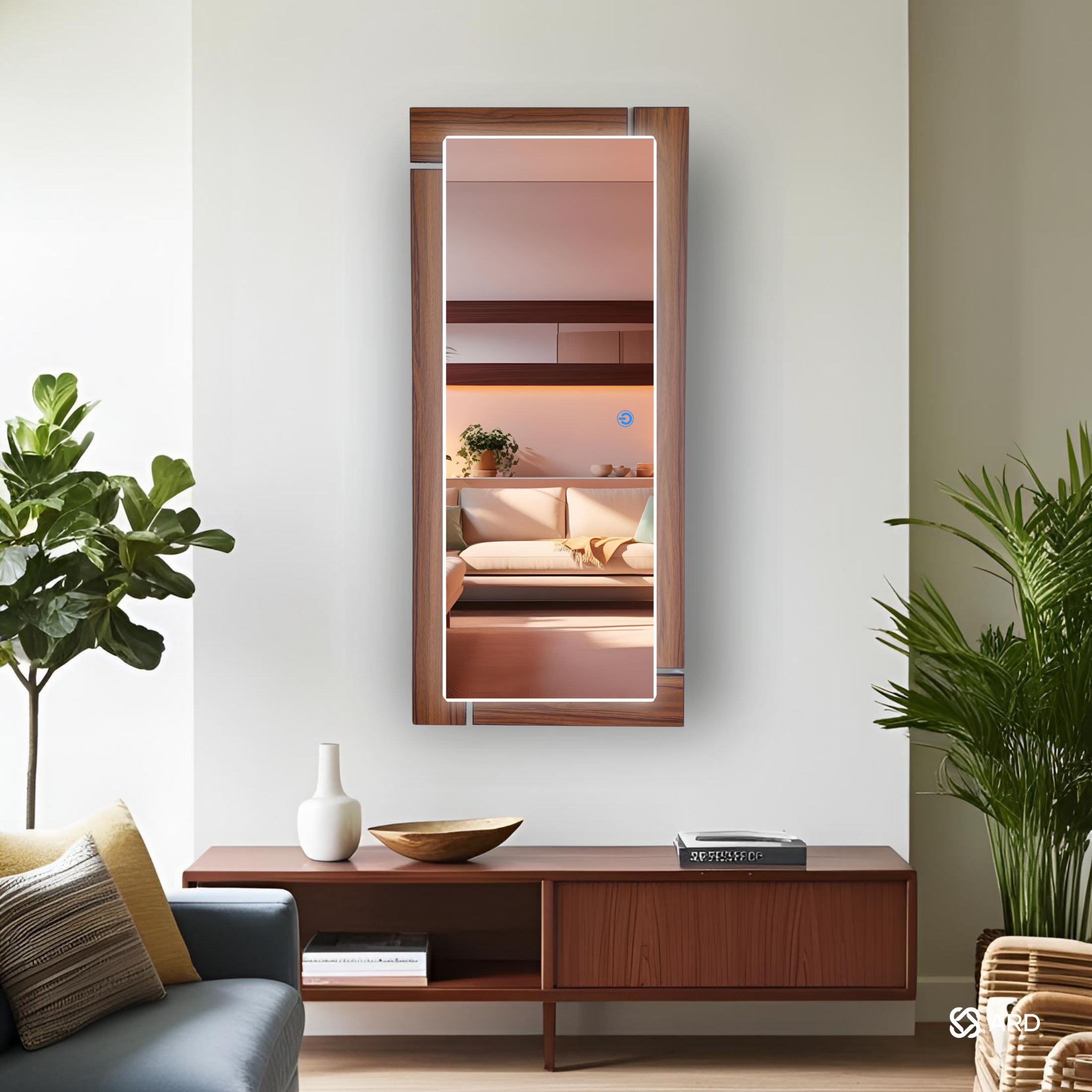 Espejo decorativo con luz LED y marco de madera 135x58 cm | ARD