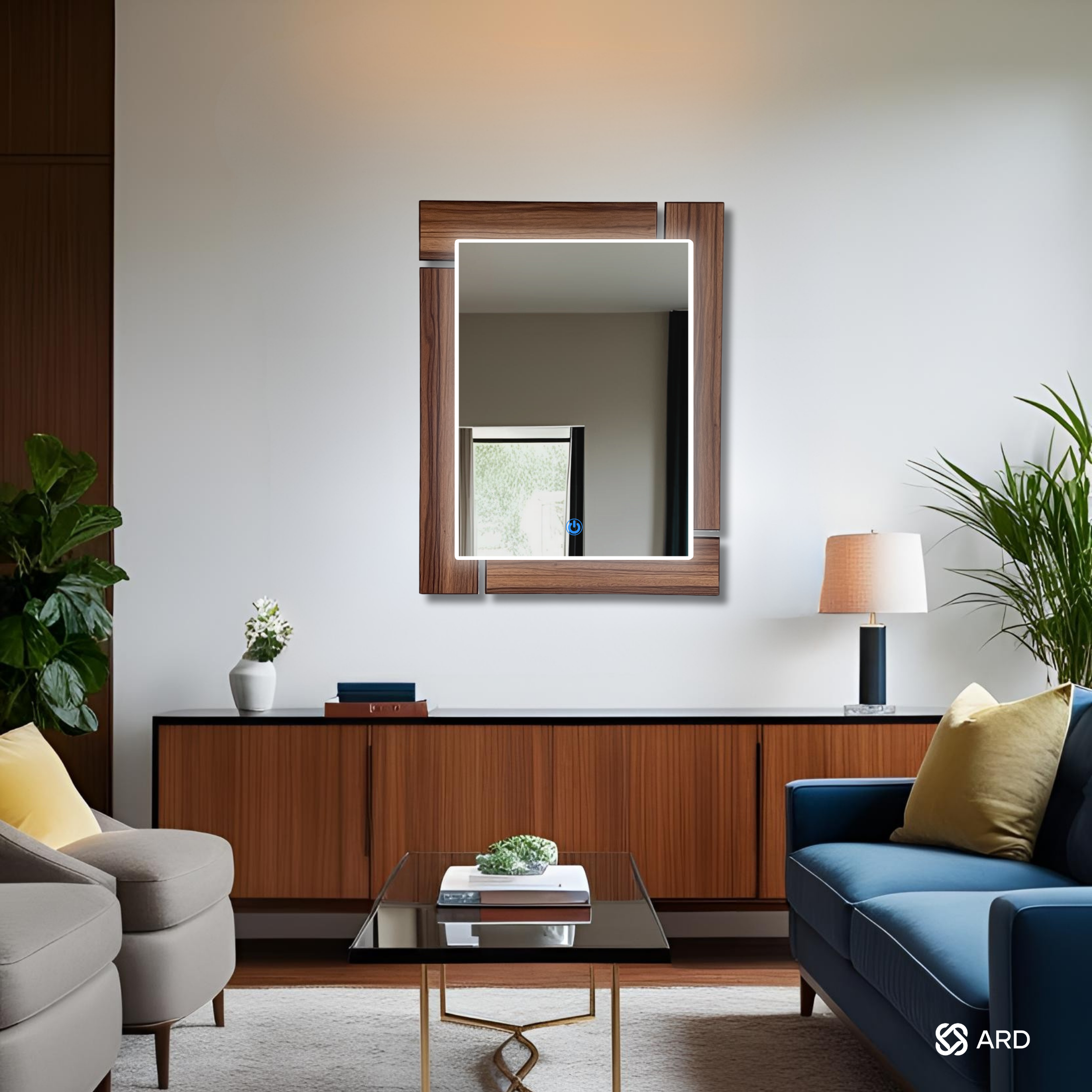 Espejo decorativo con luz LED y marco de madera 78x60 cm | ARD