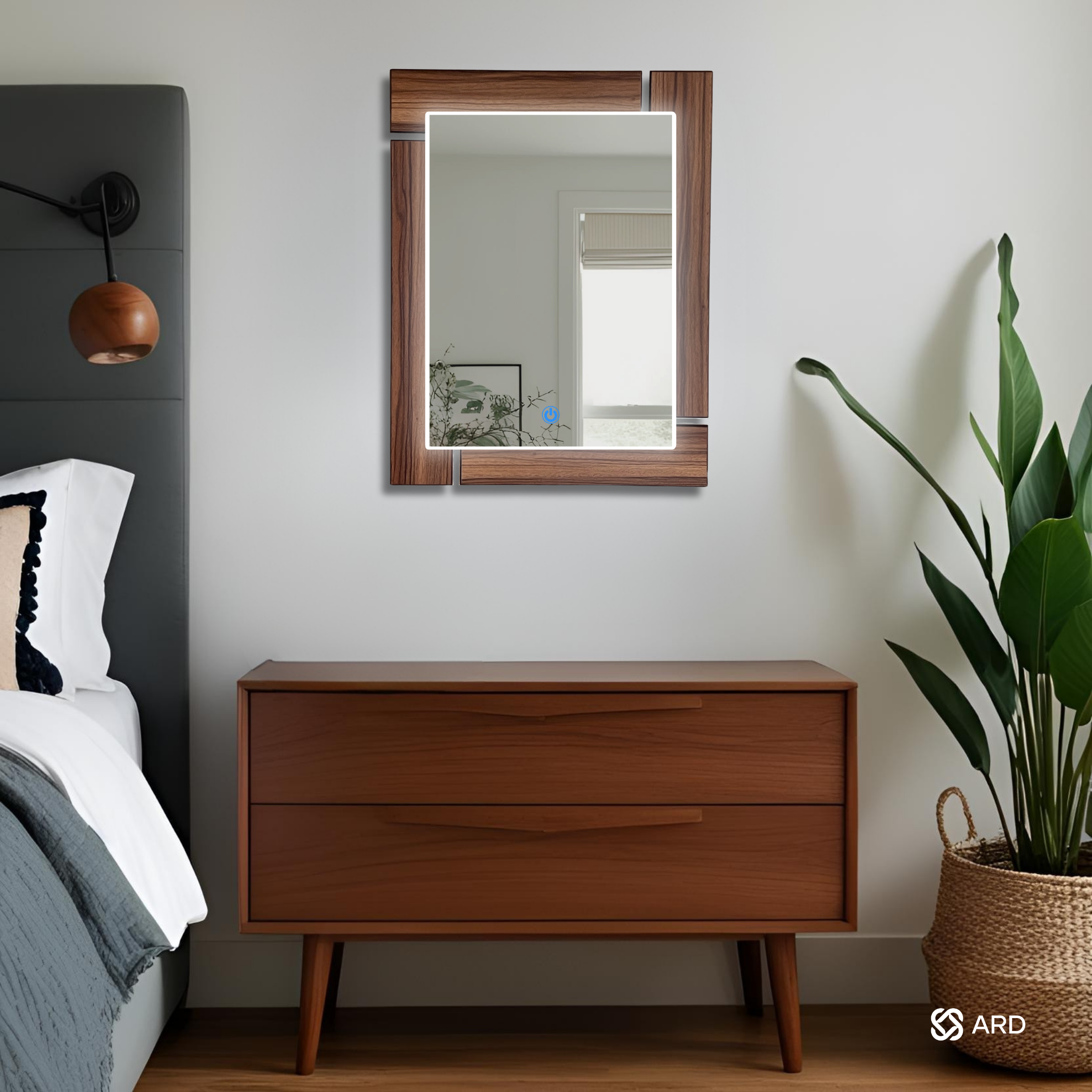 Espejo decorativo con luz LED y marco de madera 78x60 cm | ARD