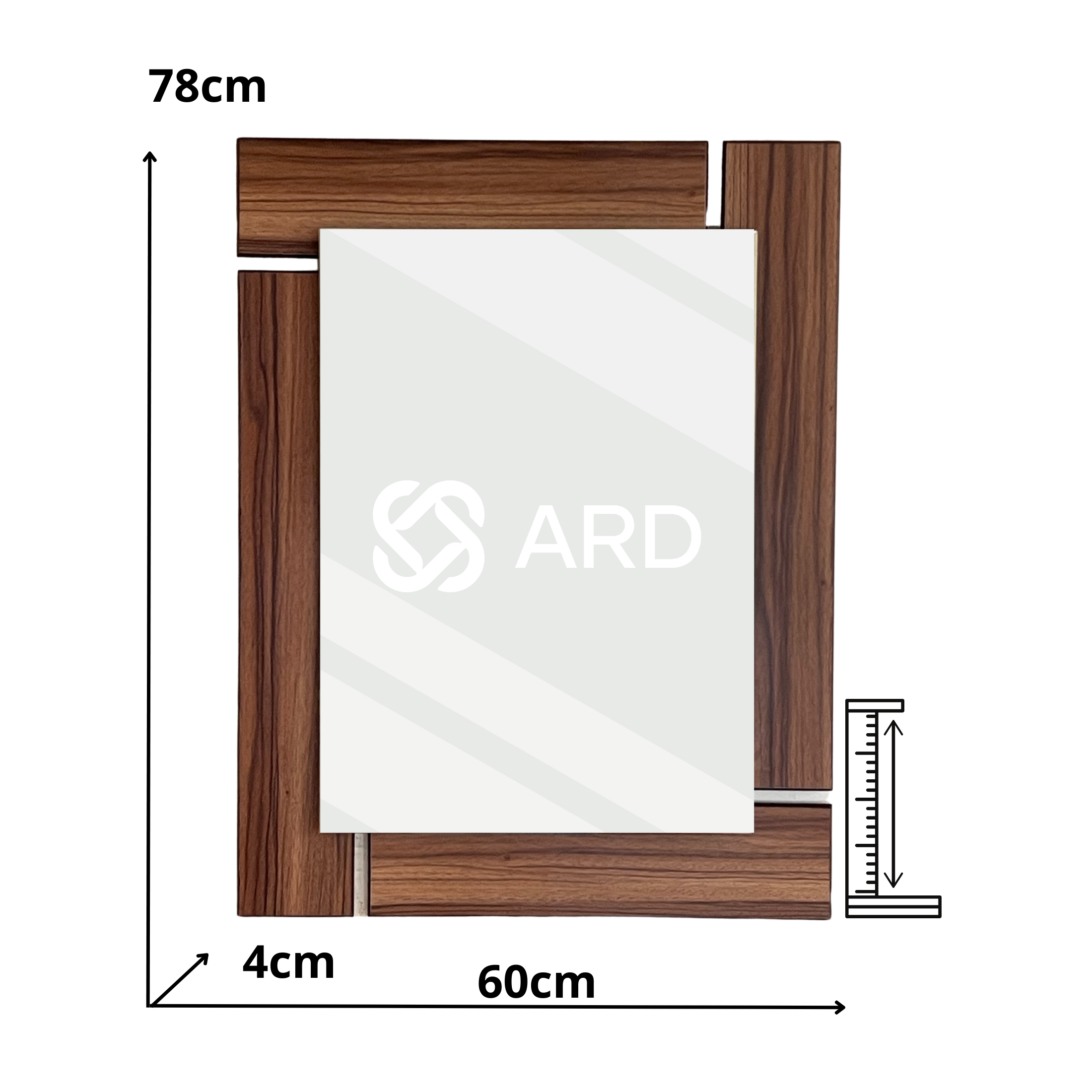 Espejo decorativo con luz LED y marco de madera 78x60 cm | ARD isometrico