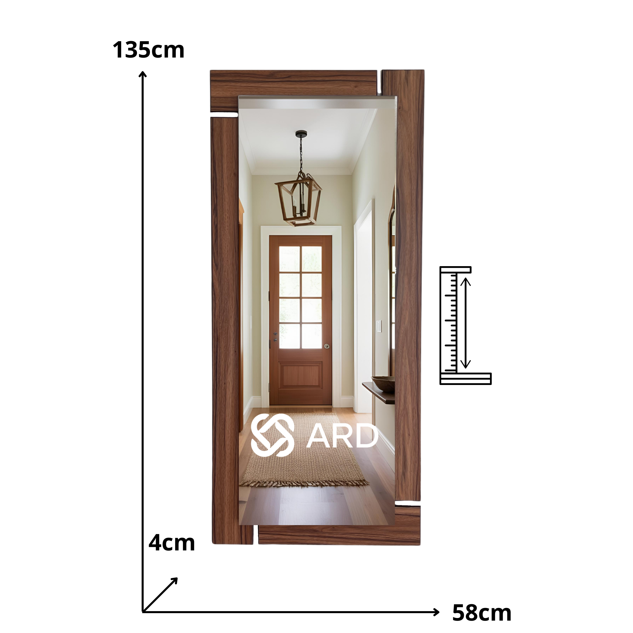 Espejo decorativo con marco de madera rectangular 135x58 cm | ARD isometrico