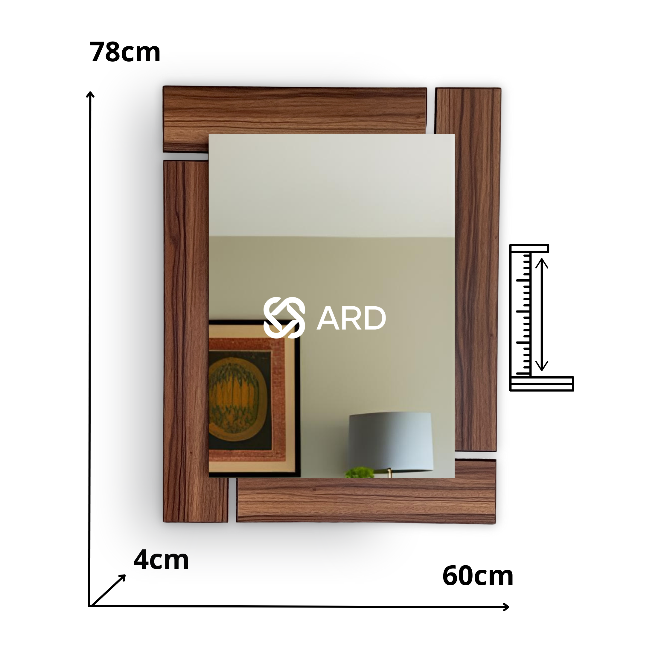 Espejo decorativo con marco de madera rectangular 78x60 cm | ARD isometrico