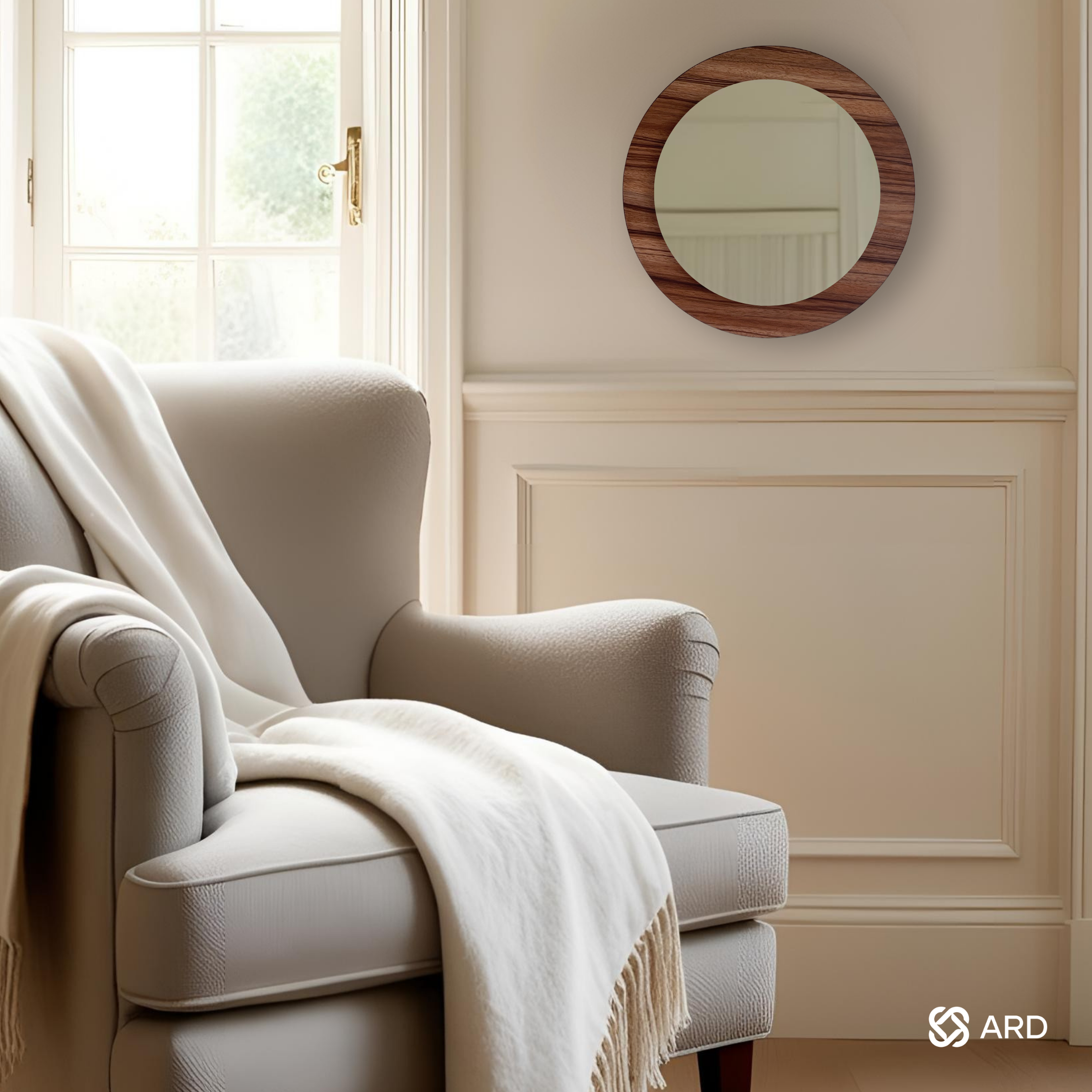 Espejo decorativo con marco de madera redondo 43 cm | ARD