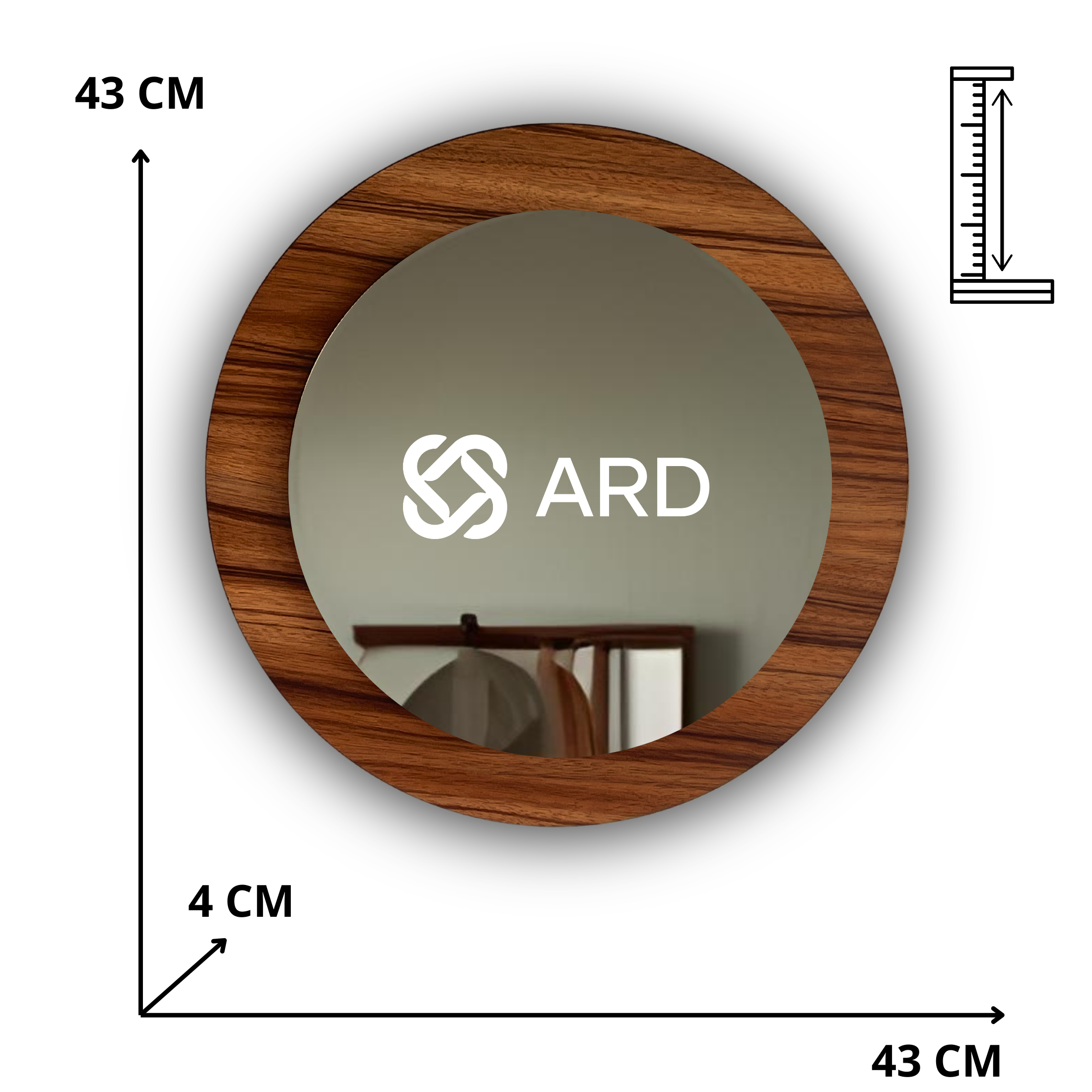 Espejo decorativo con marco de madera redondo 43 cm | ARD isometrico