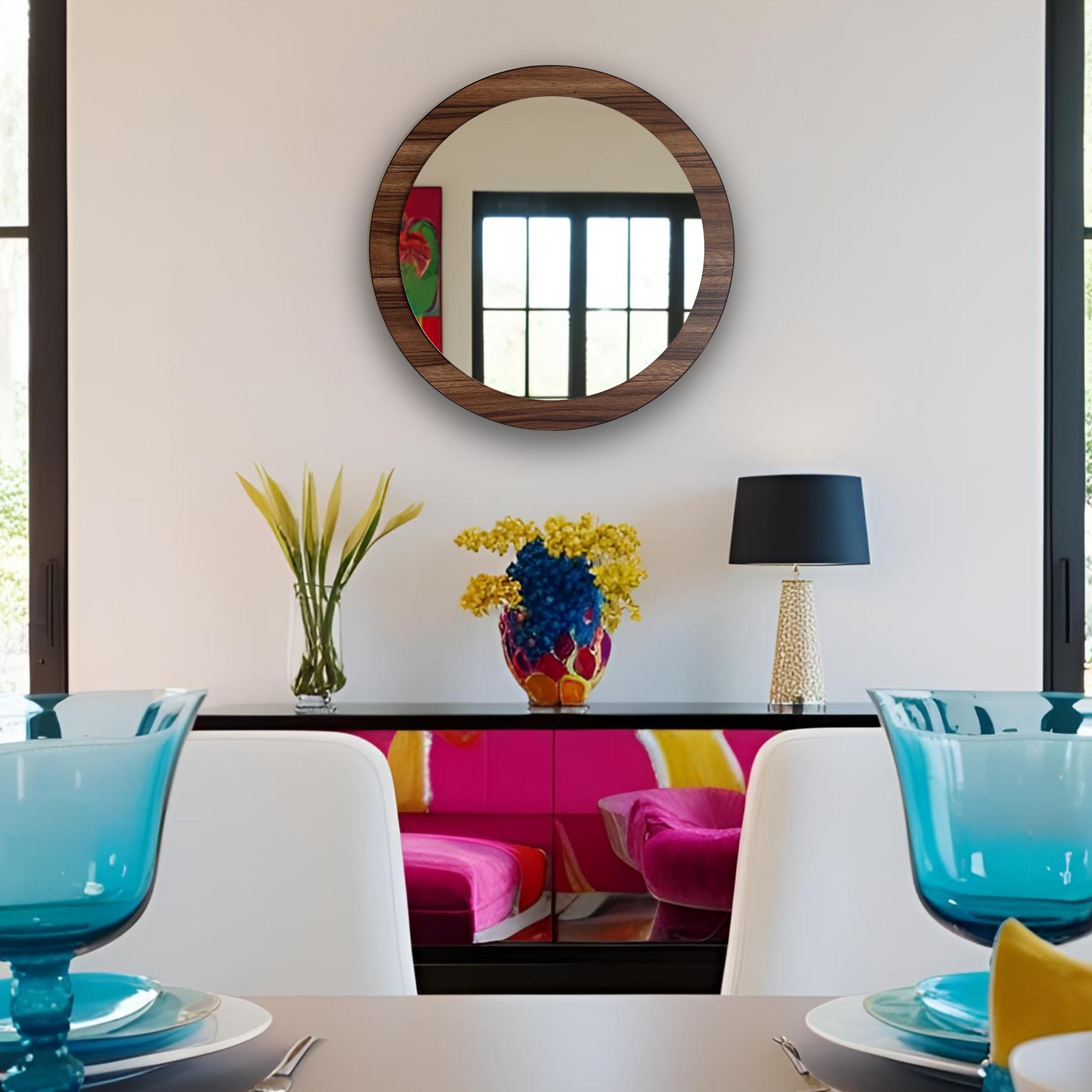 Espejo decorativo con marco de madera redondo 60 cm | ARD