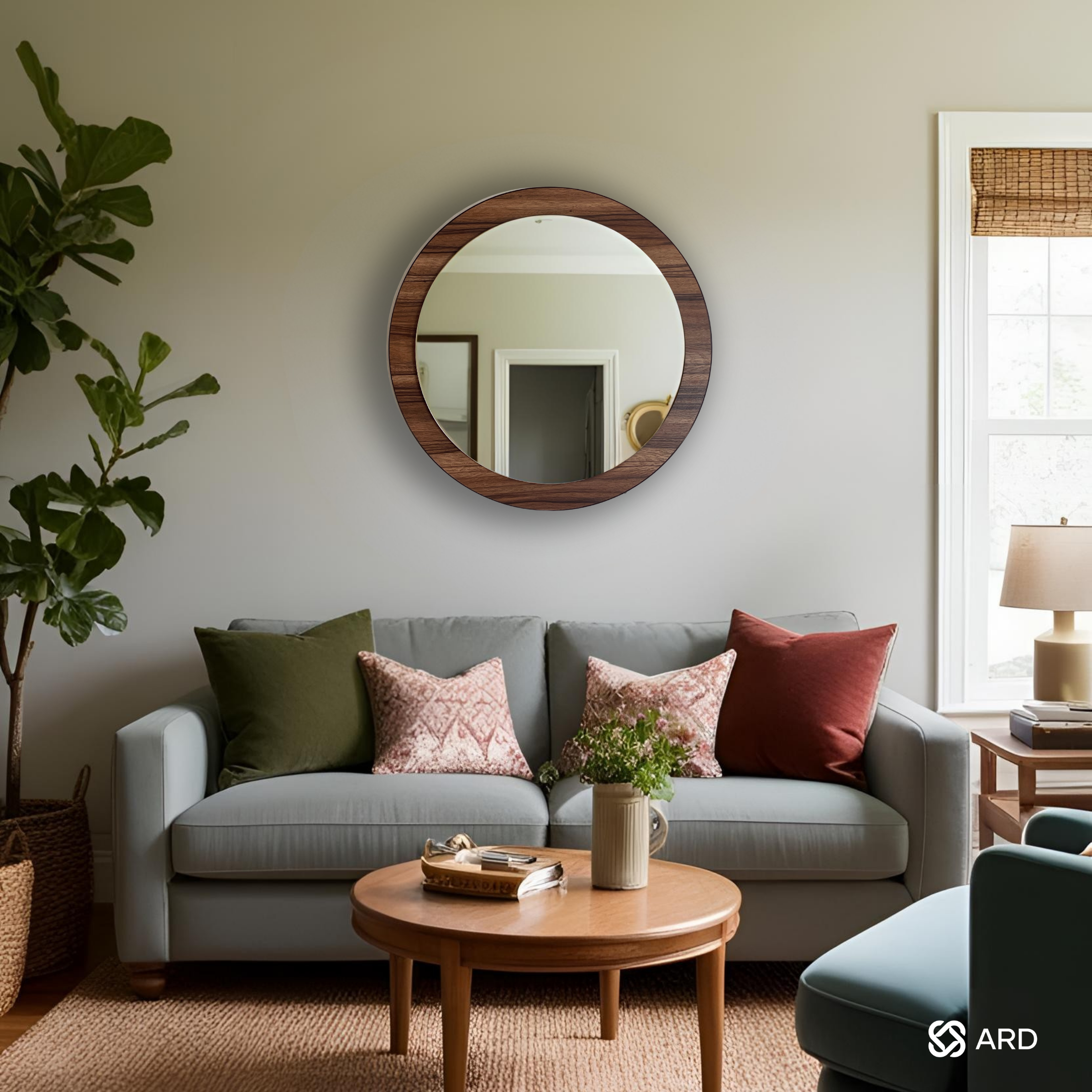 Espejo decorativo con marco de madera redondo 60 cm | ARD