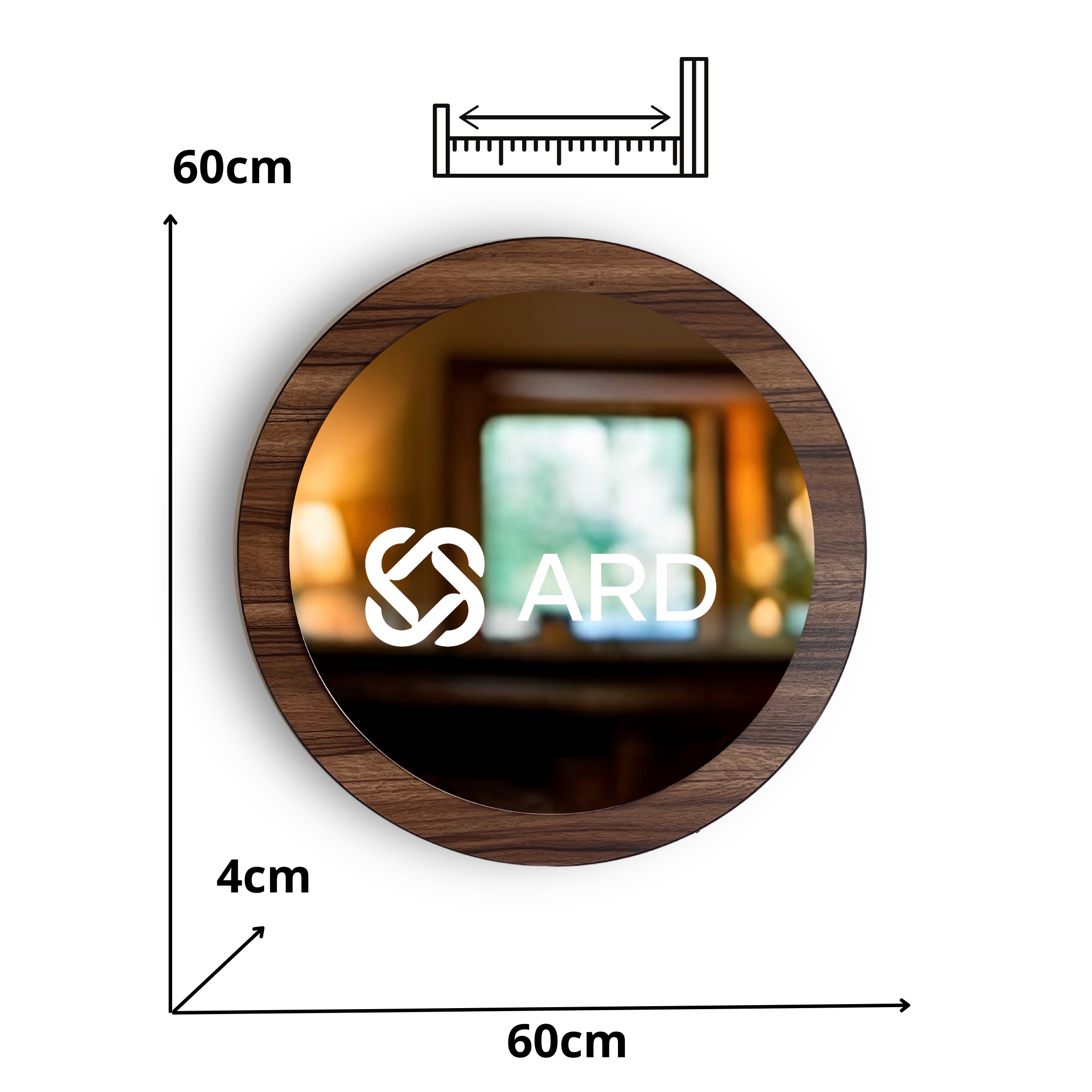 Espejo decorativo con marco de madera redondo 60 cm | ARD isometrico