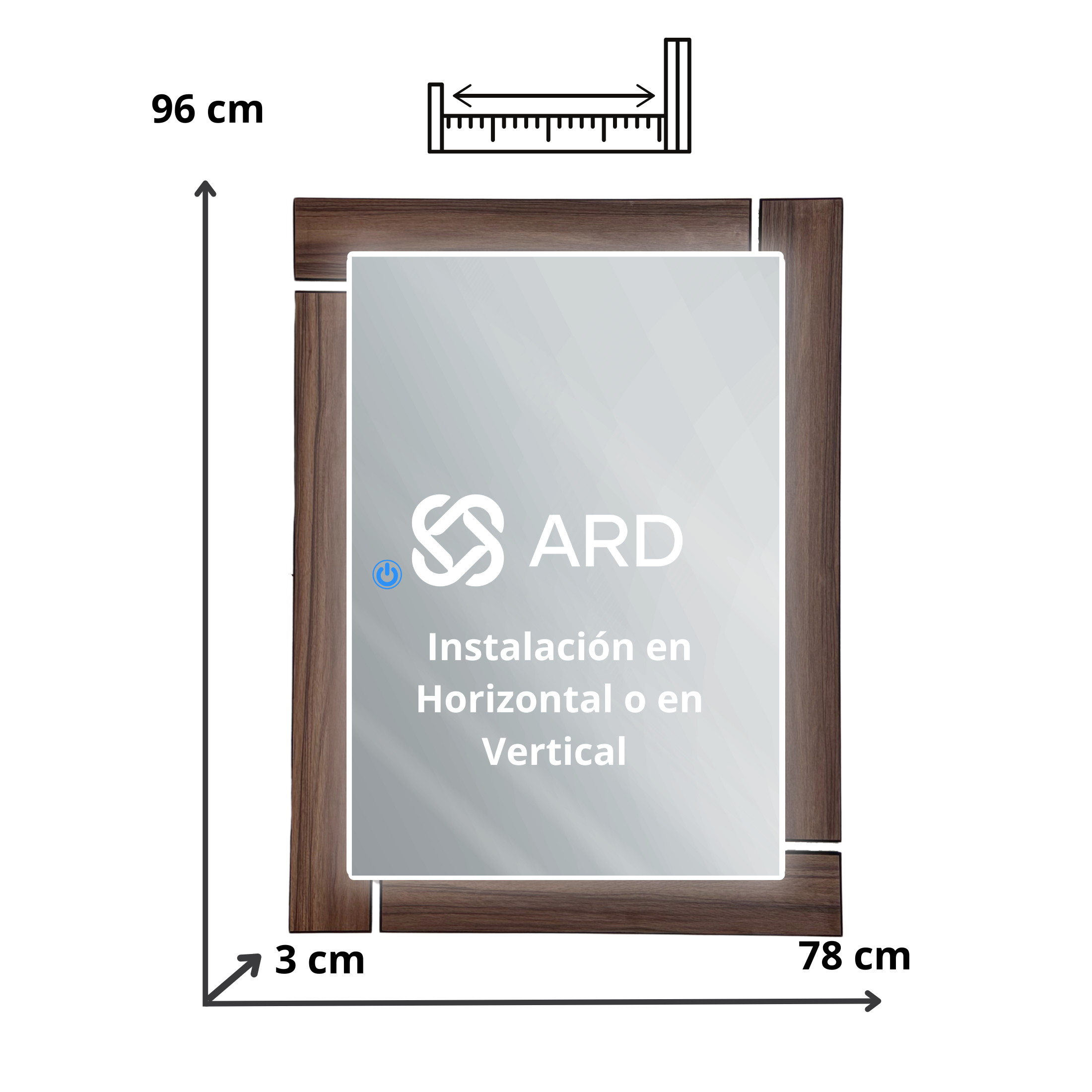 Espejo decorativo de pared con luz LED 96x78 cm marco de madera ARD