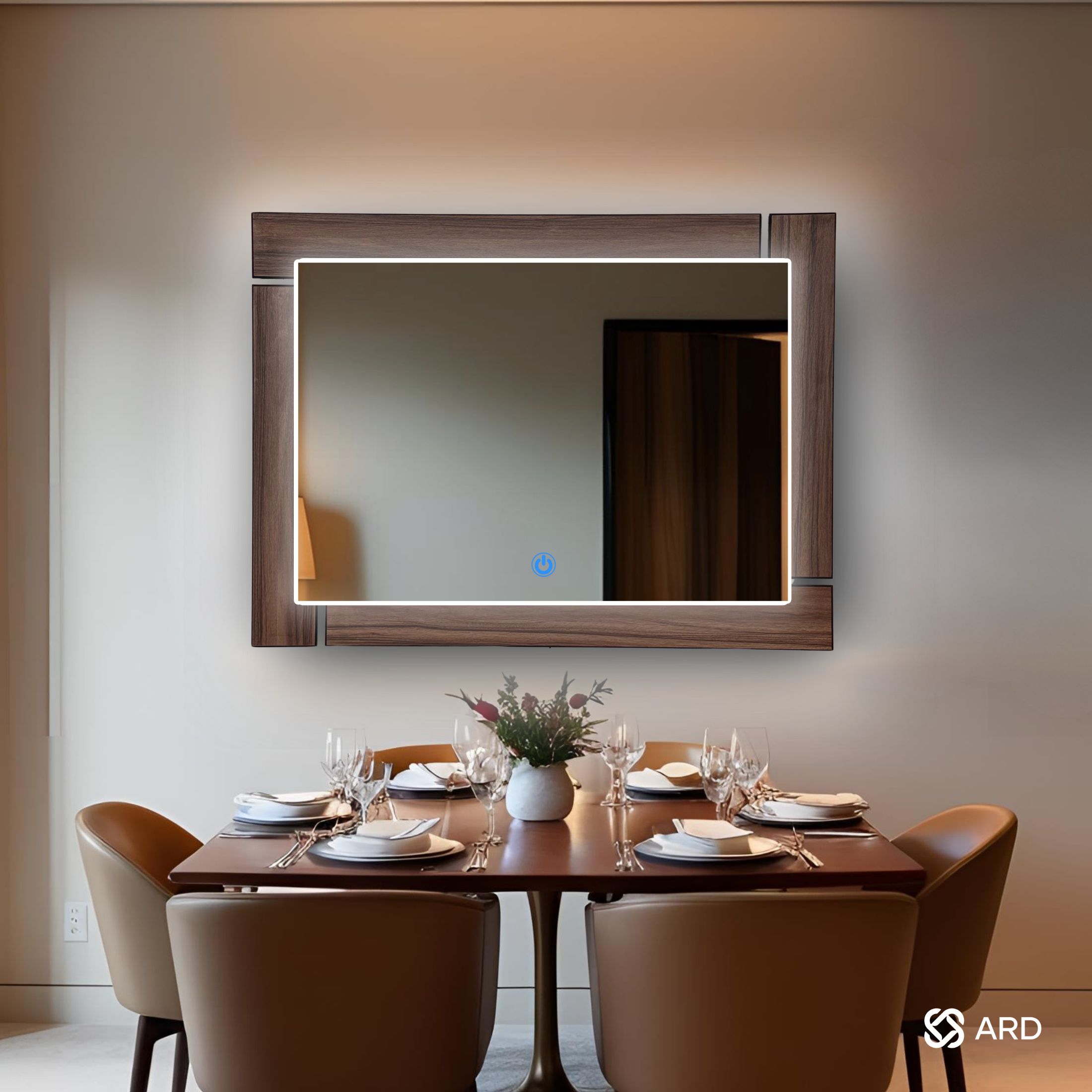 Espejo decorativo de pared con luz LED 96x78 cm marco de madera ARD