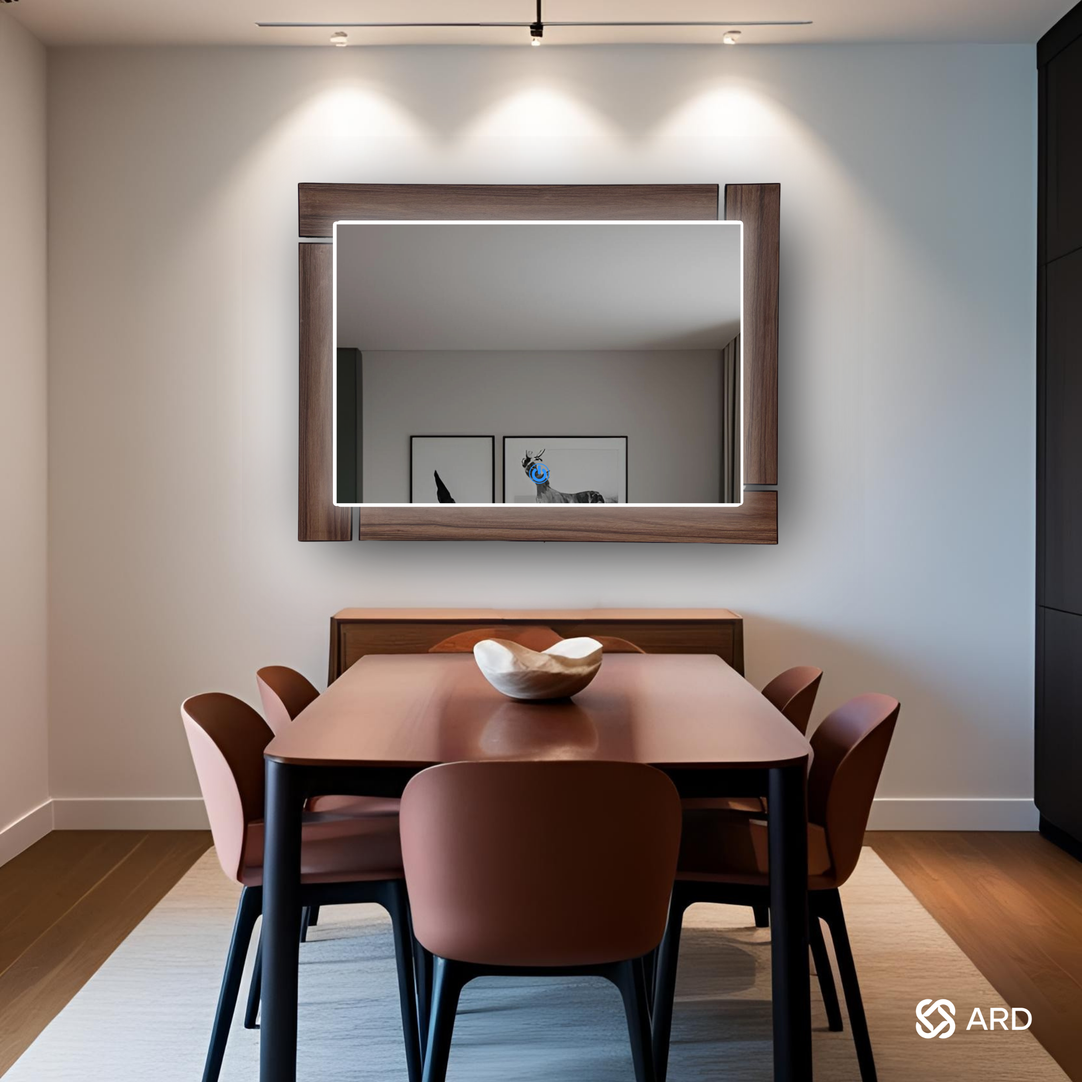 Espejo decorativo de pared con luz LED 96x78 cm marco de madera ARD