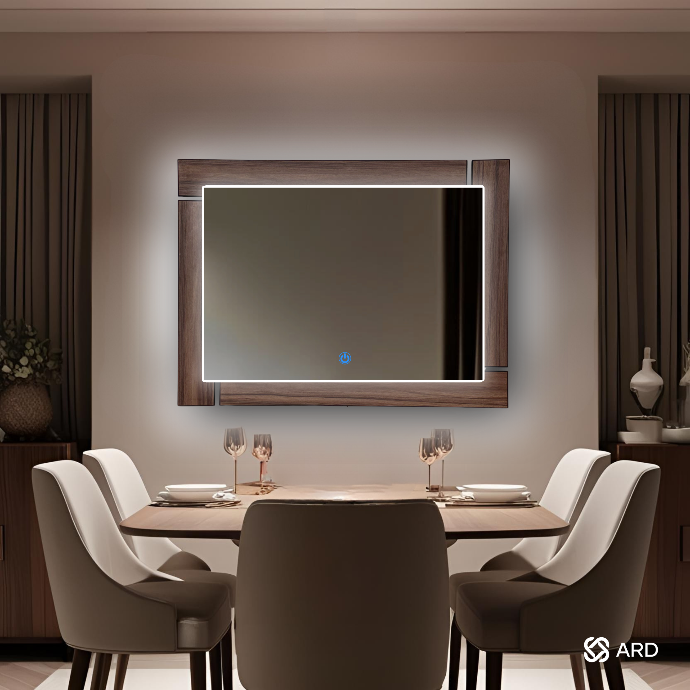 Espejo decorativo de pared con luz LED 96x78 cm marco de madera ARD