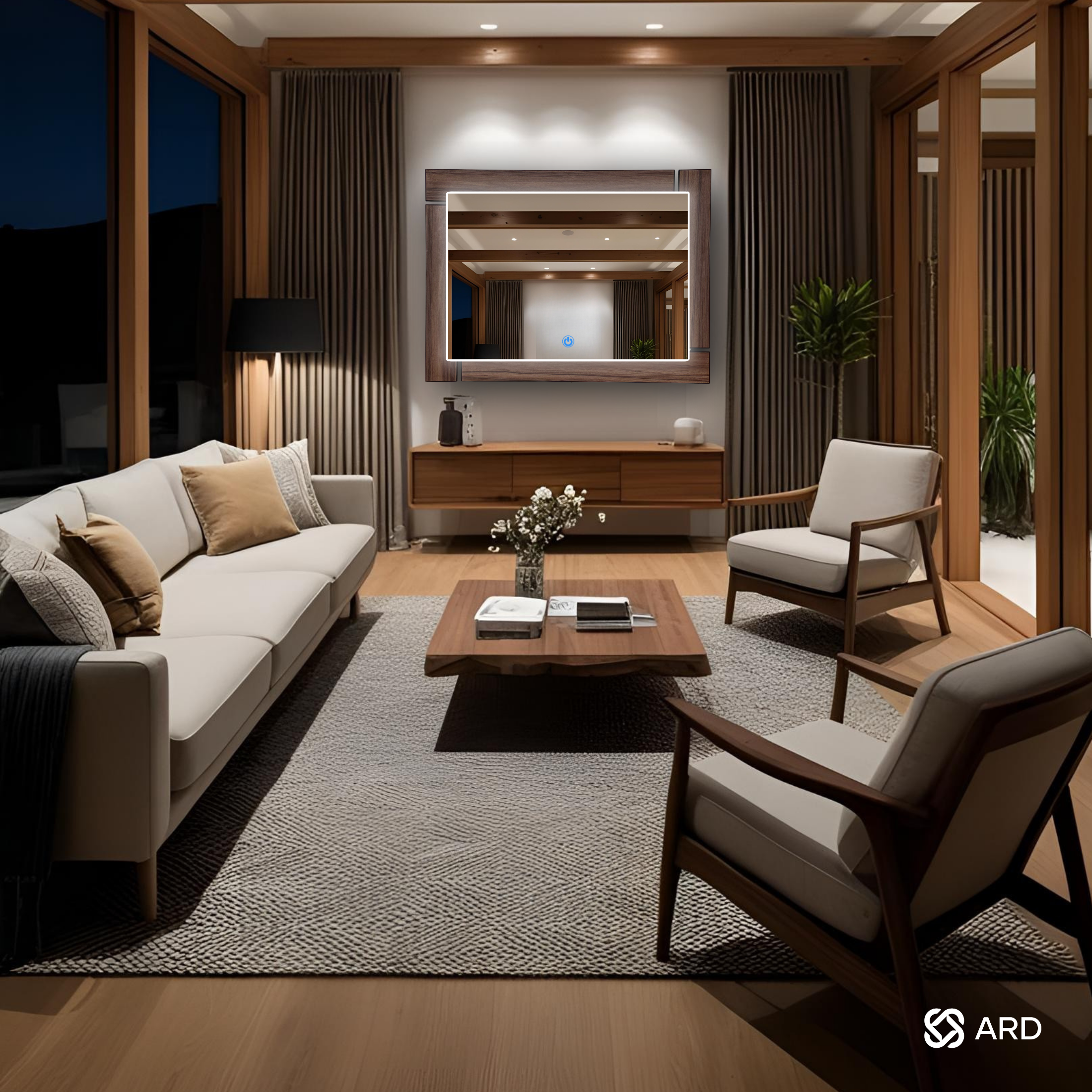 Espejo decorativo de pared con luz LED 96x78 cm marco de madera ARD