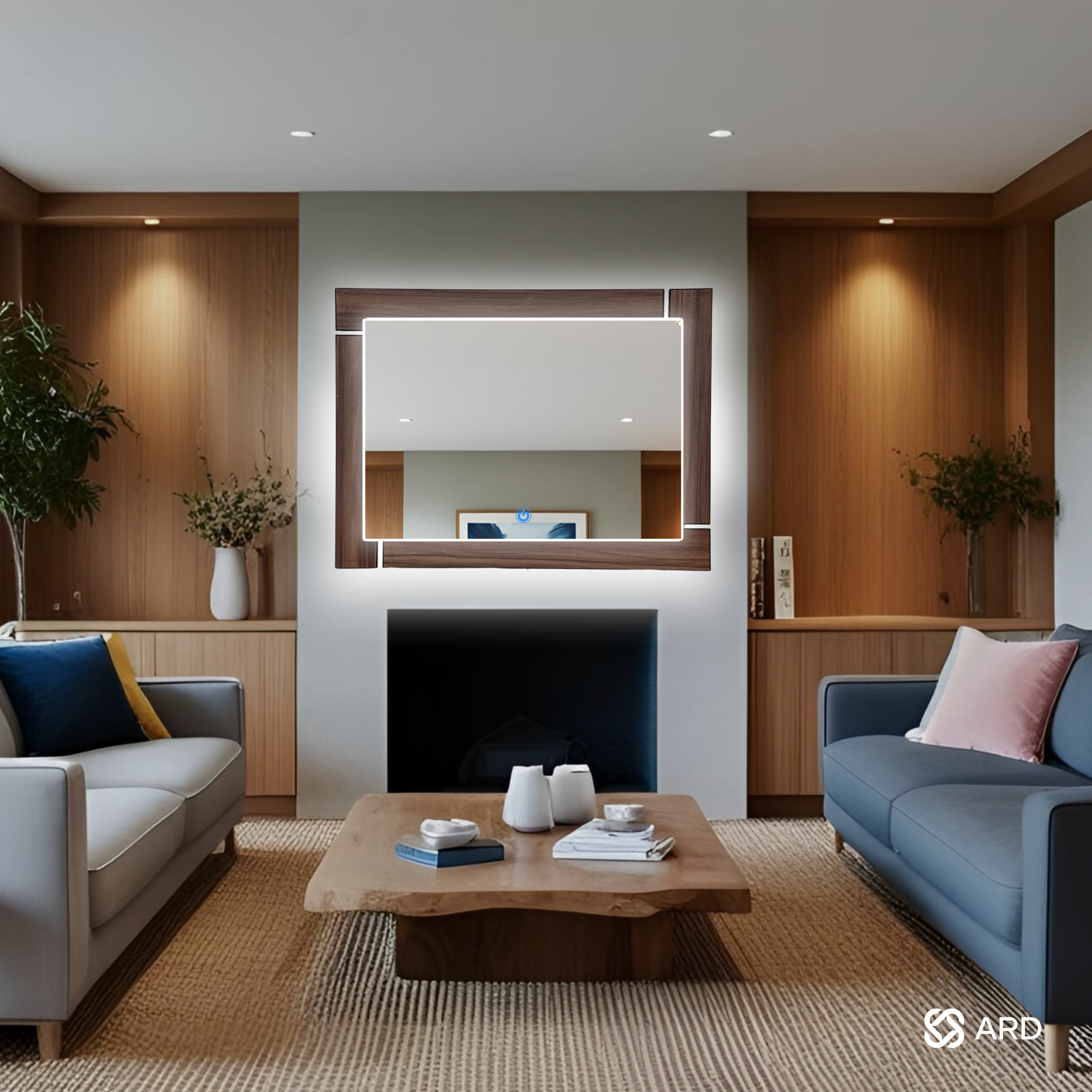 Espejo decorativo de pared con luz LED 96x78 cm marco de madera ARD