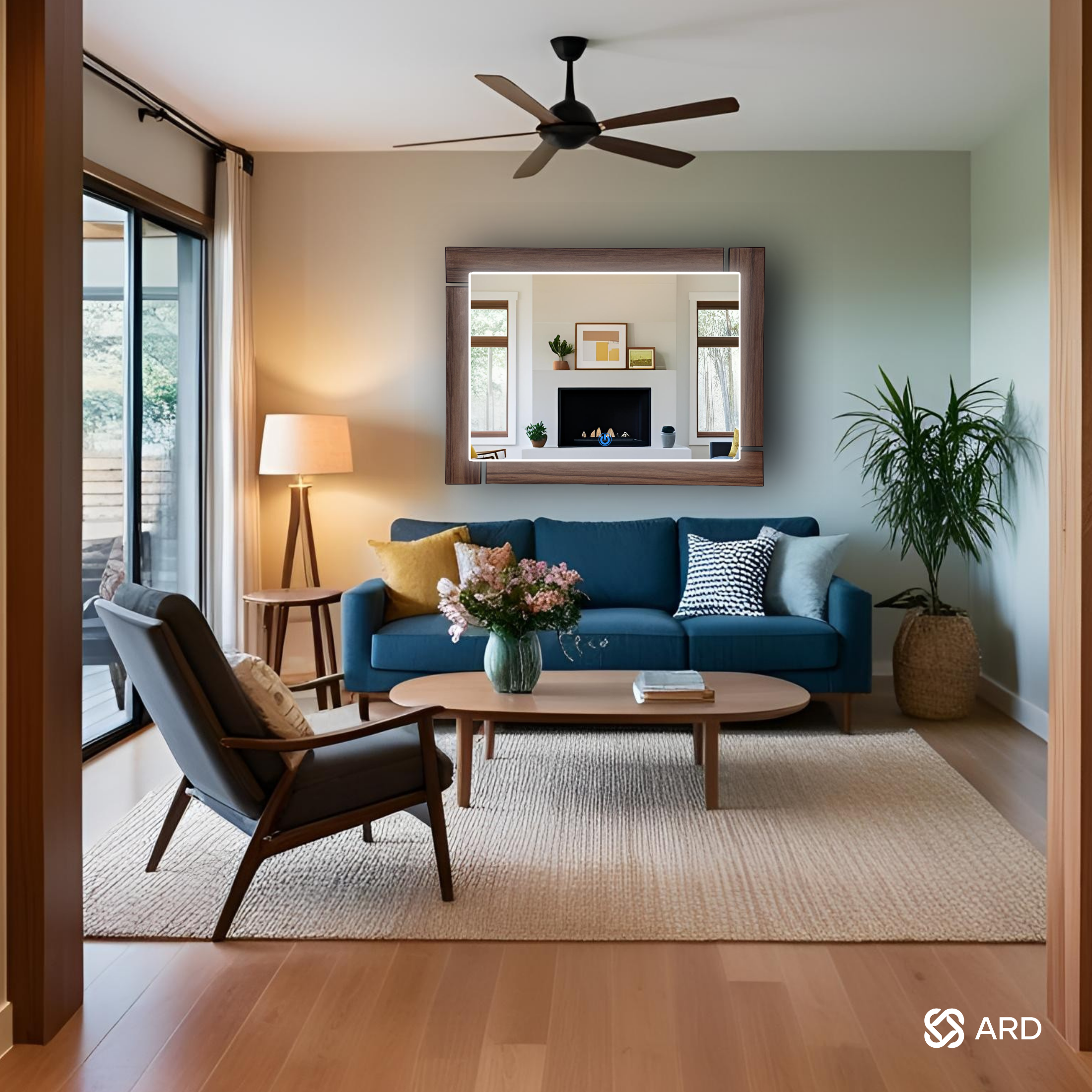 Espejo decorativo de pared con luz LED 96x78 cm marco de madera ARD
