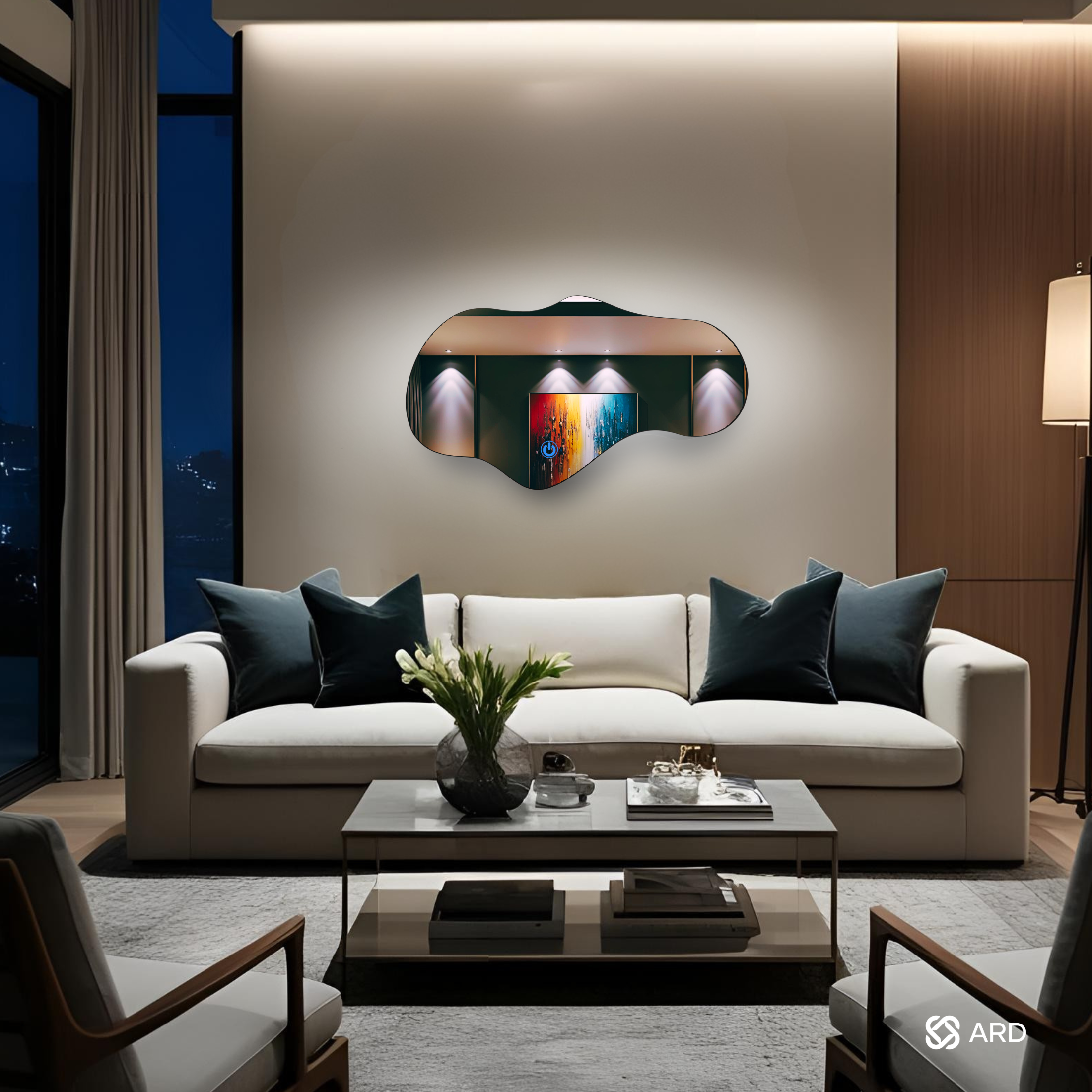 Espejo decorativo de pared con luz LED irregular 90x52 cm | ARD