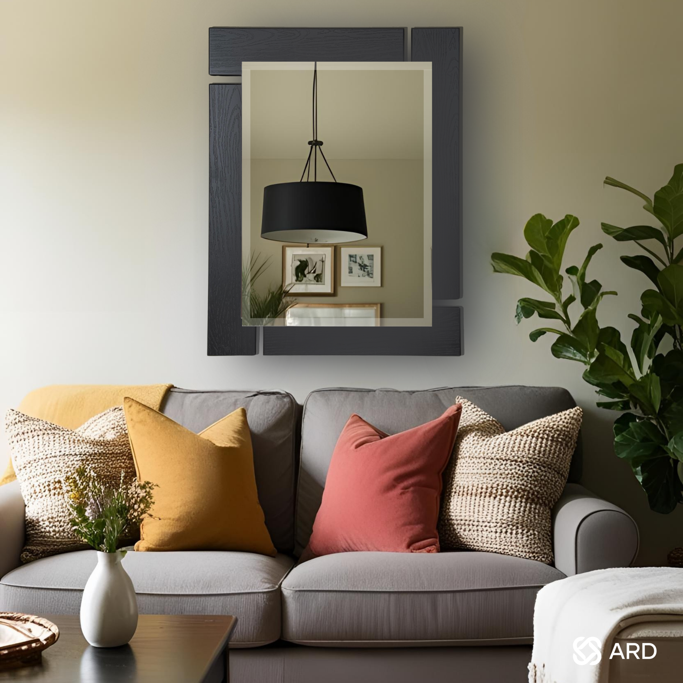 Espejo decorativo pared 78x60 cm marco negro | ARD