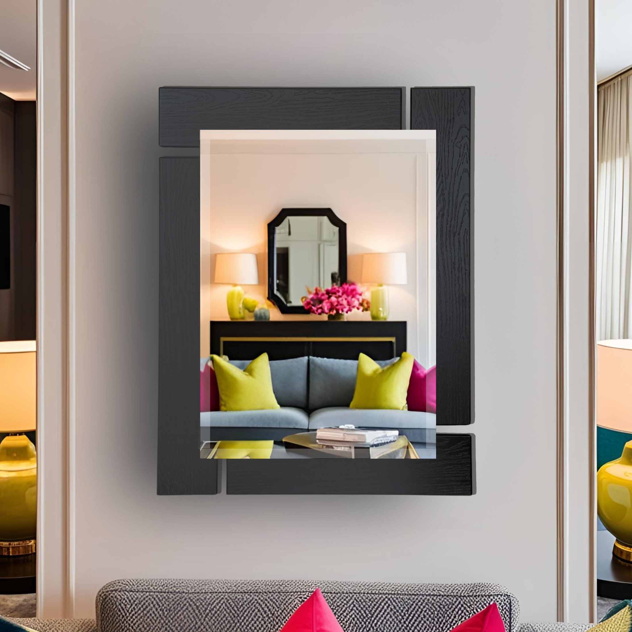 Espejo decorativo pared 78x60 cm marco negro | ARD