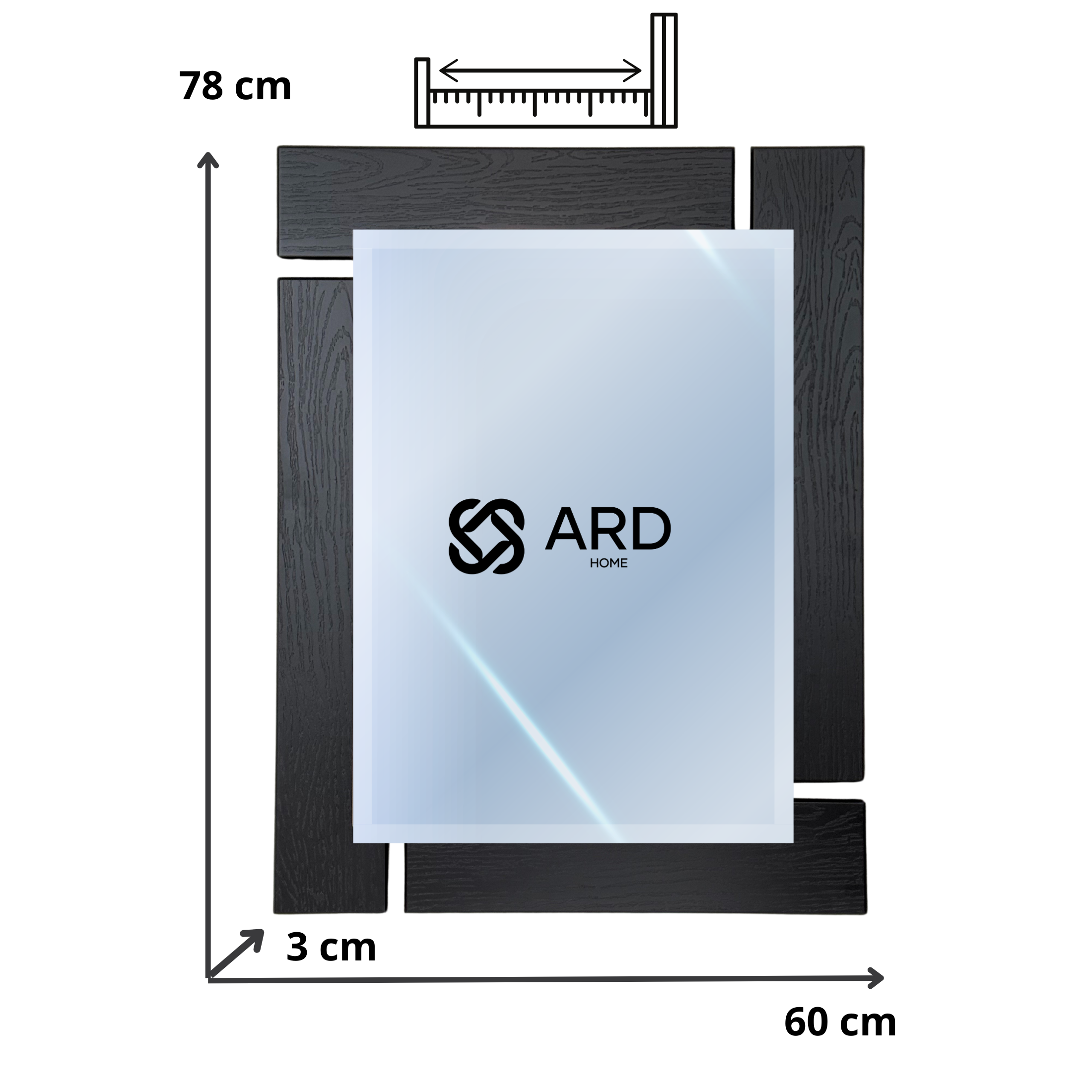 Espejo decorativo pared 78x60 cm marco negro | ARD isometrico