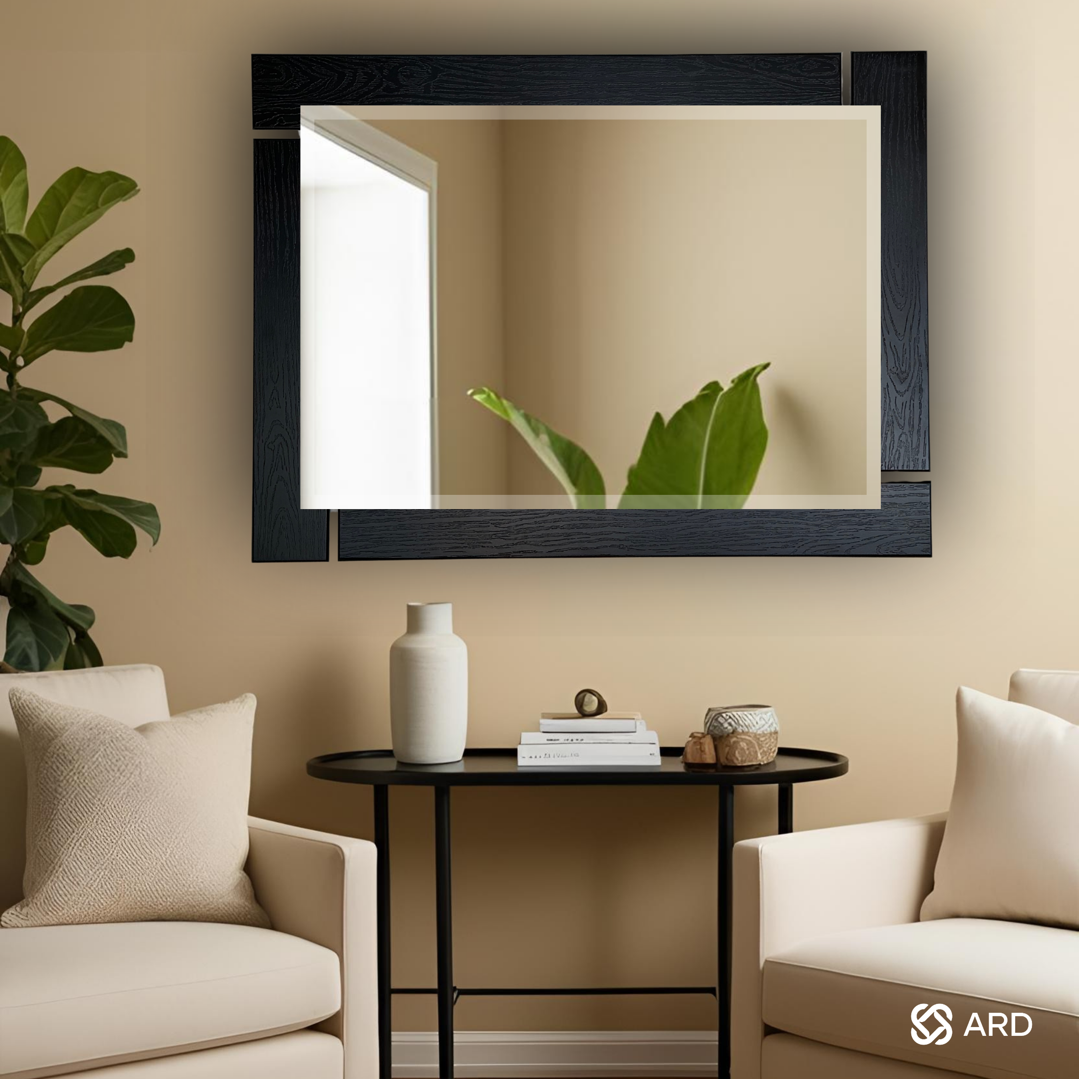 Espejo decorativo pared 96x78 cm marco negro | ARD