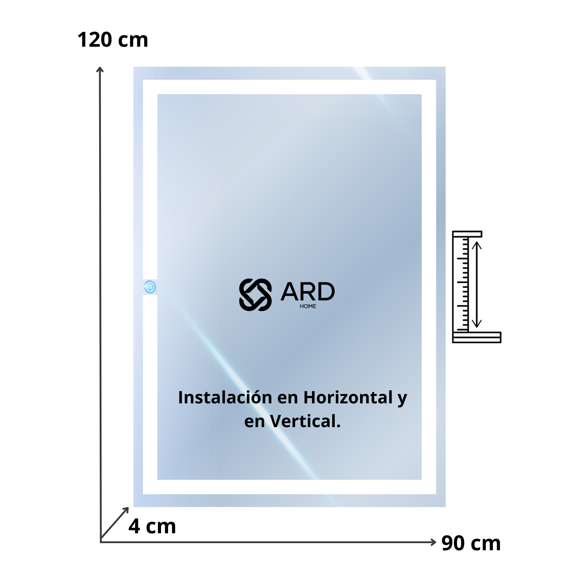 Espejo para baño con luz LED 120x90 cm | Glanz Prestige ARD isometrico