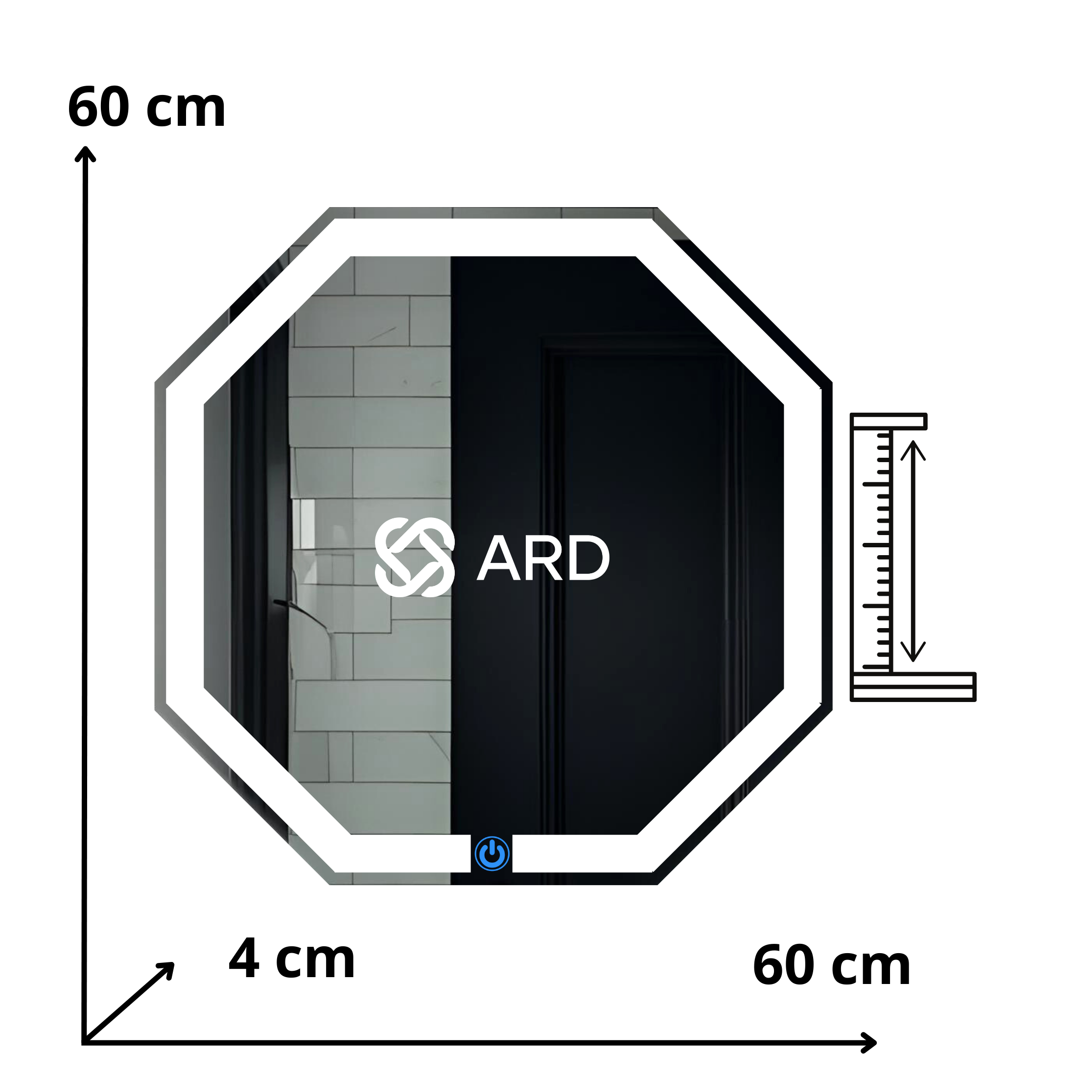 Espejo para baño con luz LED octagonal 60x60 cm | ARD isometrico