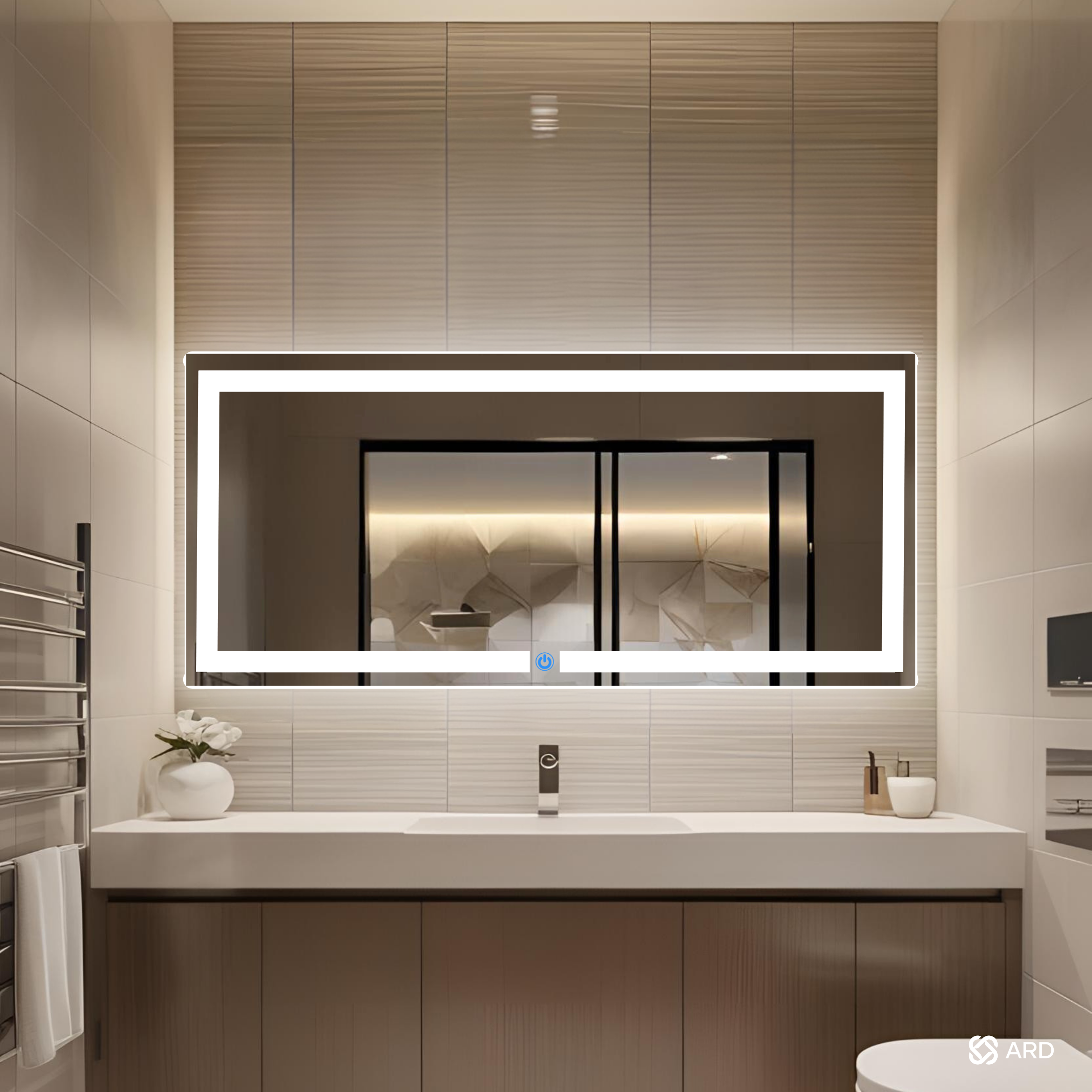 Espejo para baño con luz LED rectangular 120x52 cm encendido touch | Glanz Luminous Glass ARD