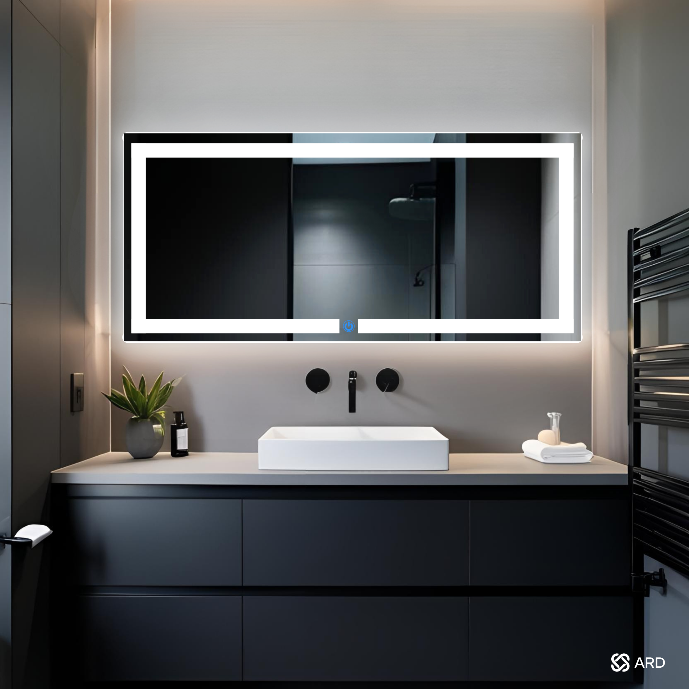Espejo para baño con luz LED rectangular 120x52 cm encendido touch | Glanz Luminous Glass ARD