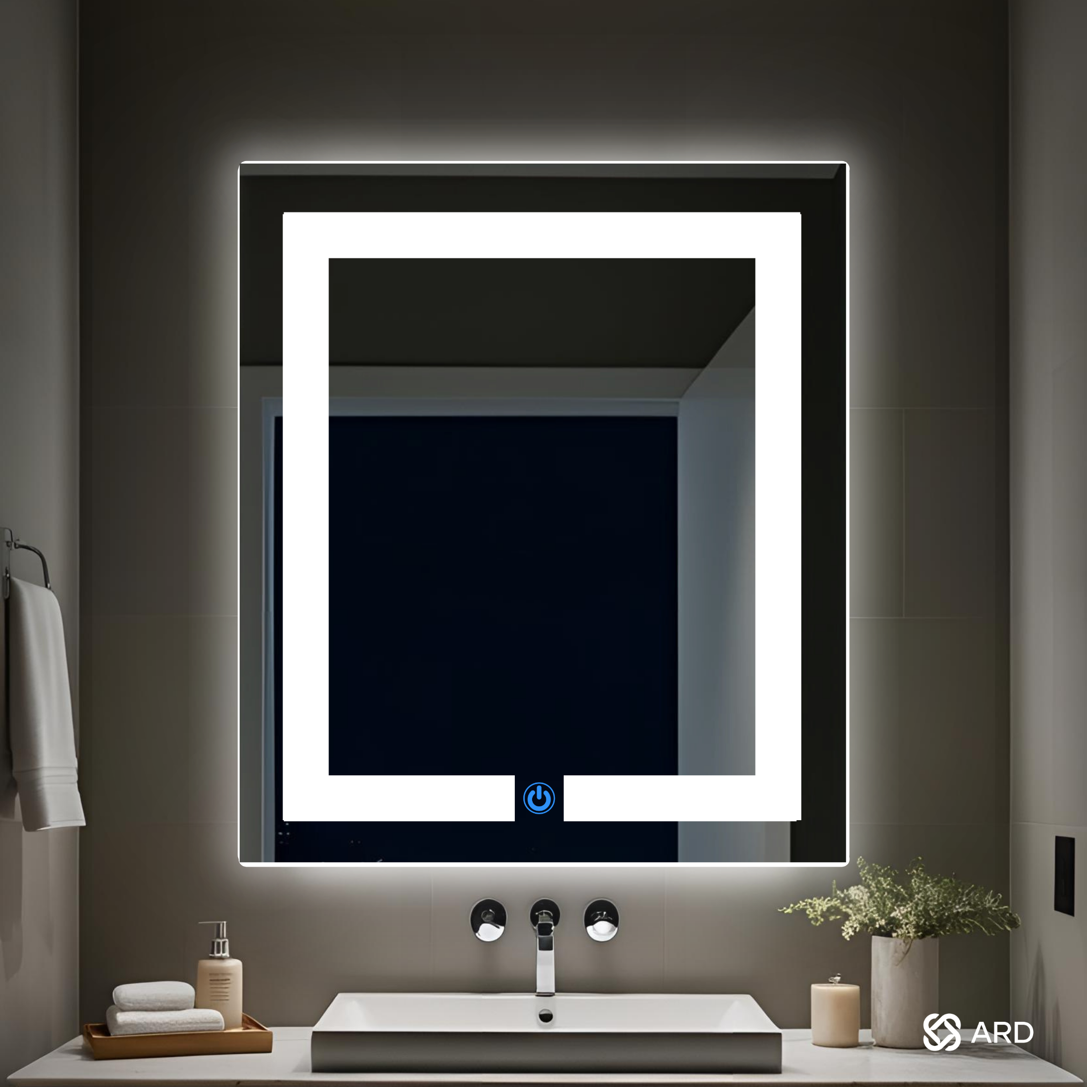 Espejo para baño con luz LED rectangular 60x52 cm encendido touch | Glanz Luminous Glass ARD