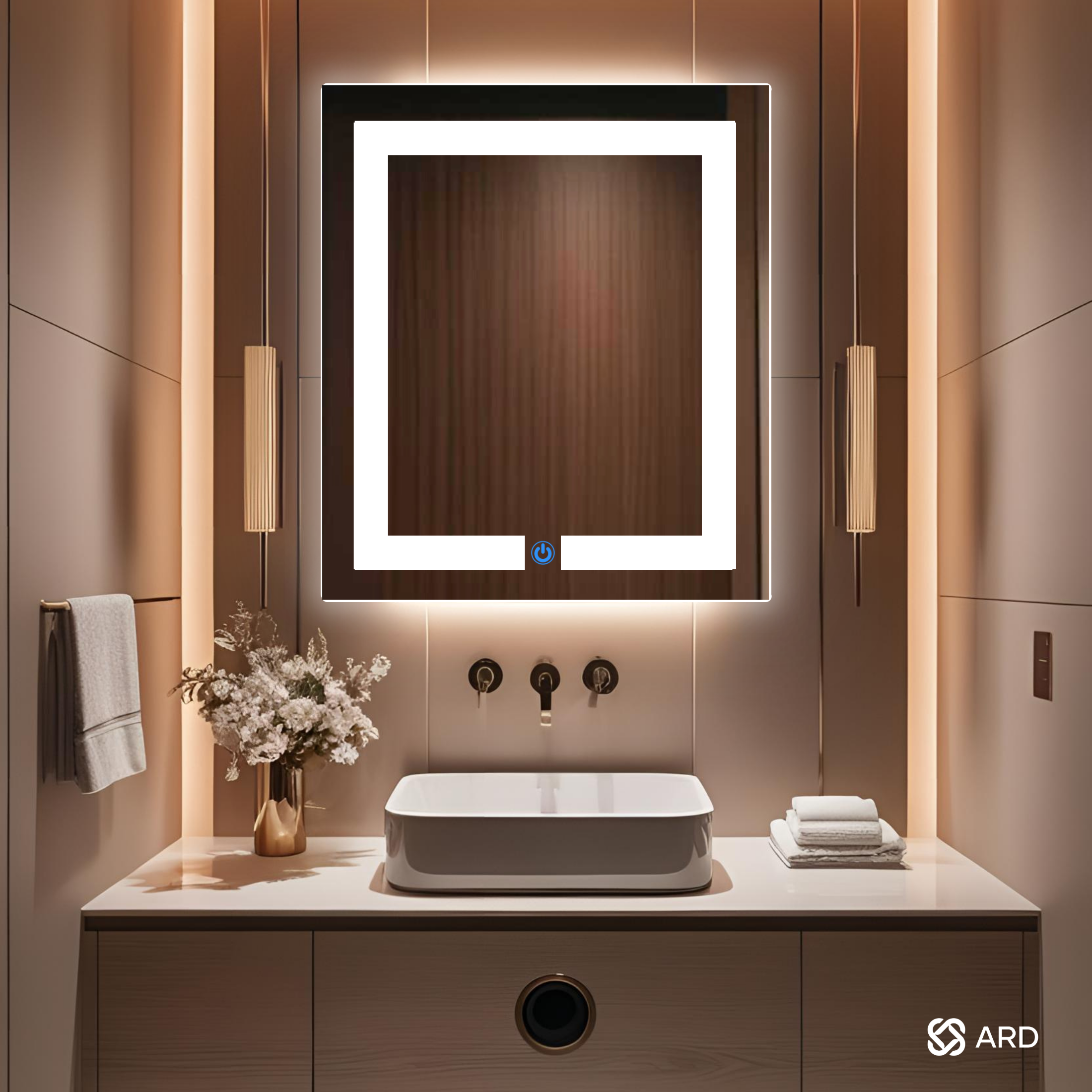 Espejo para baño con luz LED rectangular 60x52 cm encendido touch | Glanz Luminous Glass ARD