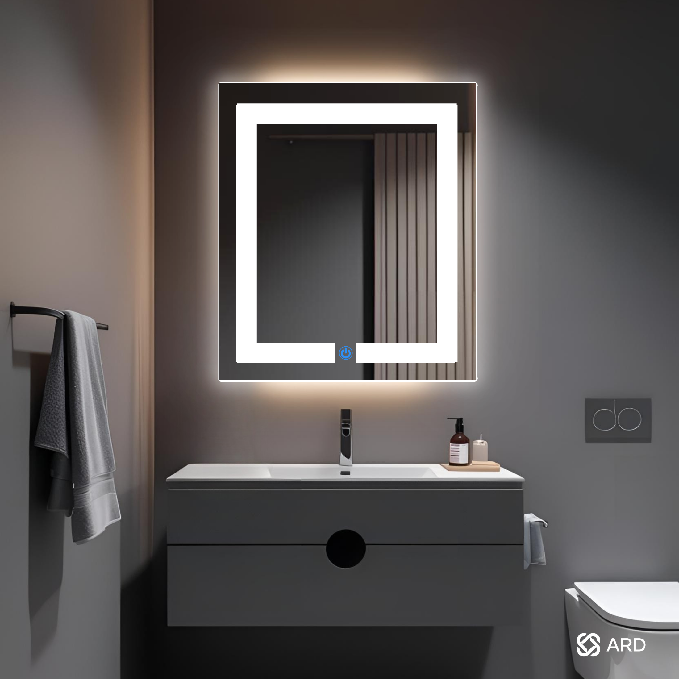 Espejo para baño con luz LED rectangular 60x52 cm encendido touch | Glanz Luminous Glass ARD
