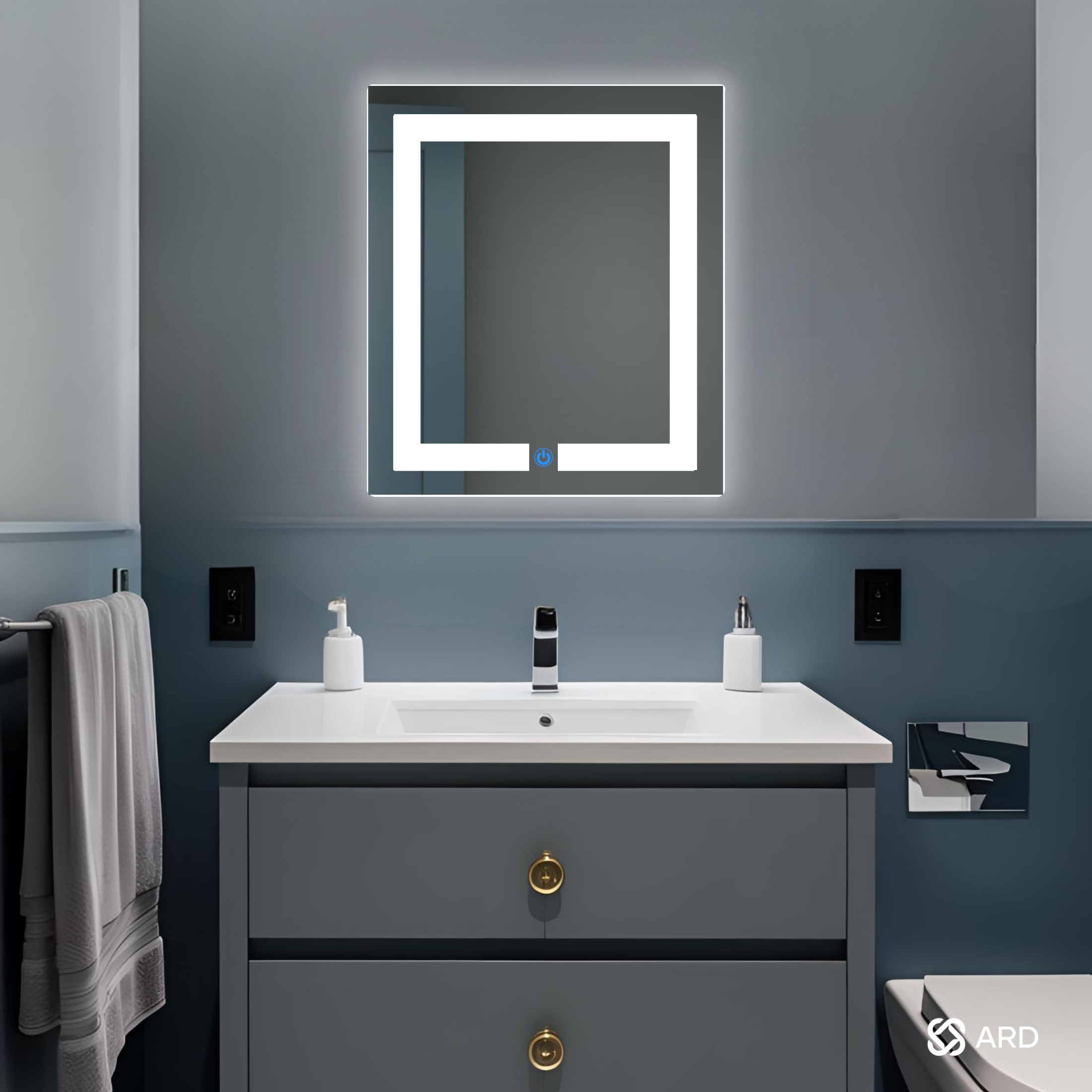 Espejo para baño con luz LED rectangular 60x52 cm encendido touch | Glanz Luminous Glass ARD