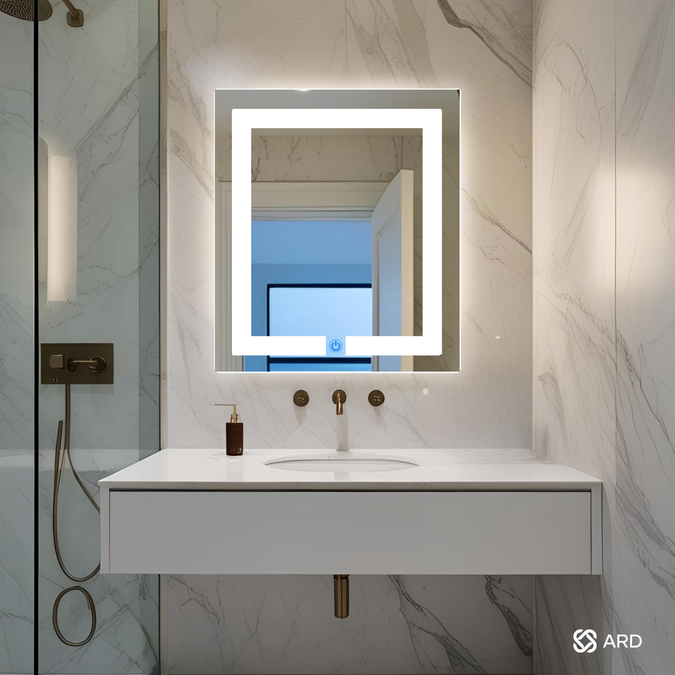 Espejo para baño con luz LED rectangular 60x52 cm encendido touch | Glanz Luminous Glass ARD