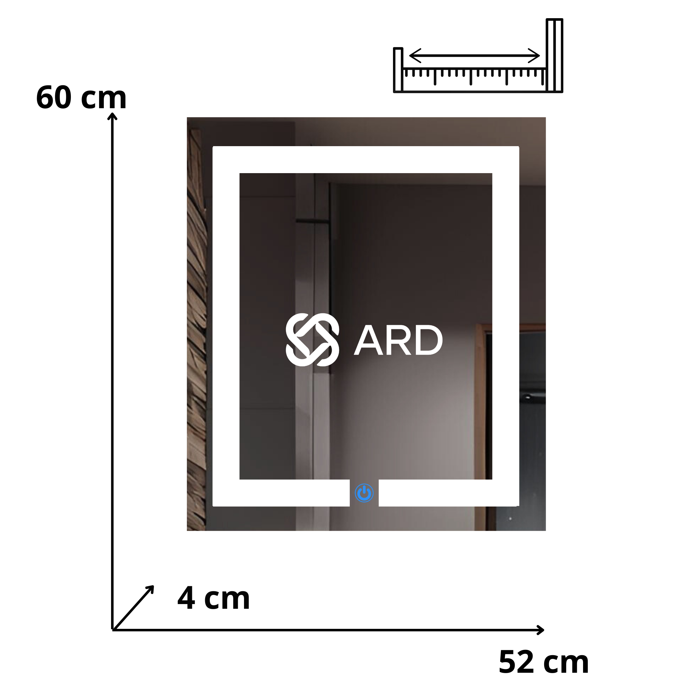 Espejo para baño con luz LED rectangular 60x52 cm encendido touch isometrico