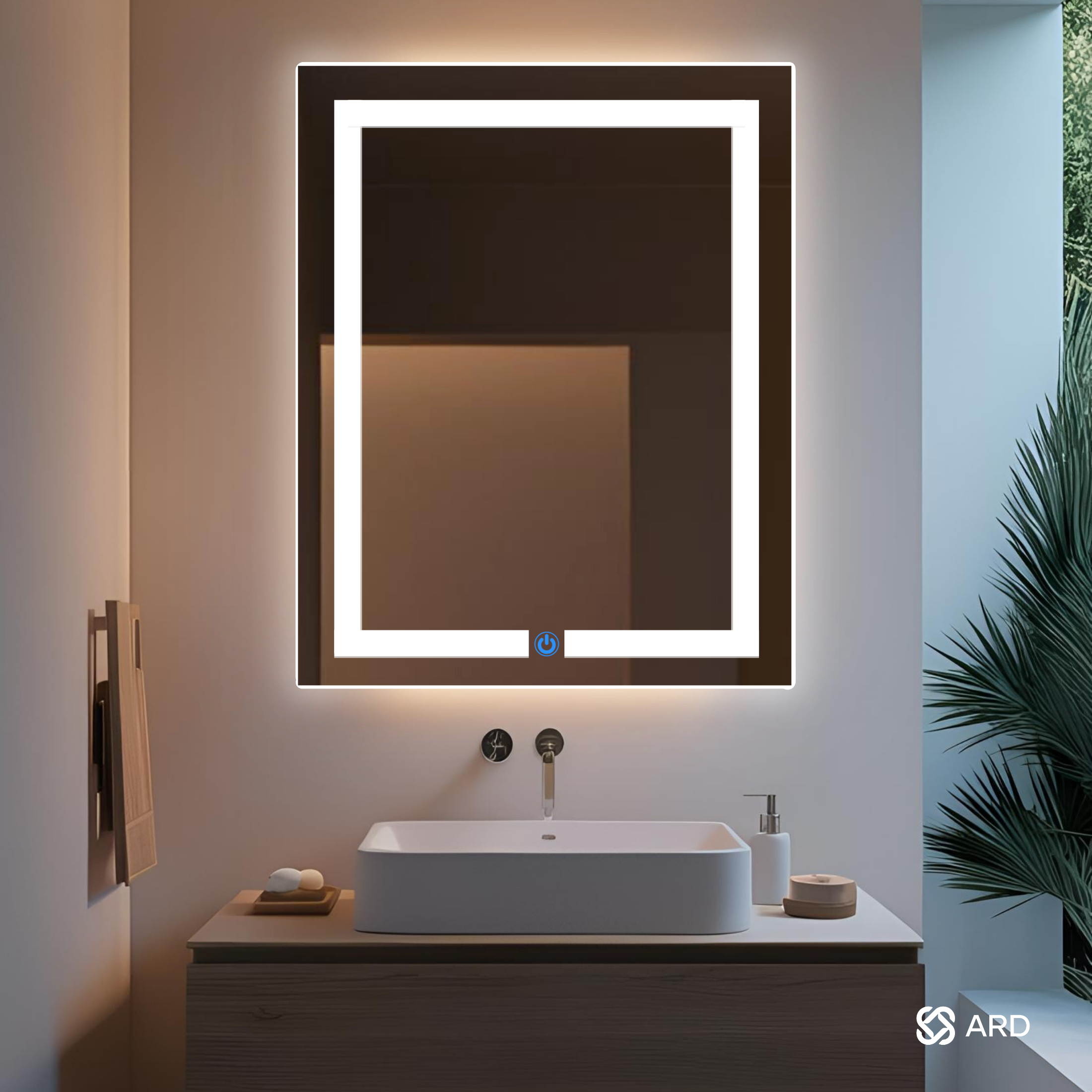 Espejo para baño con luz LED rectangular 78x60 cm modelo Glanz Luminous Glass ARD con encendido touch